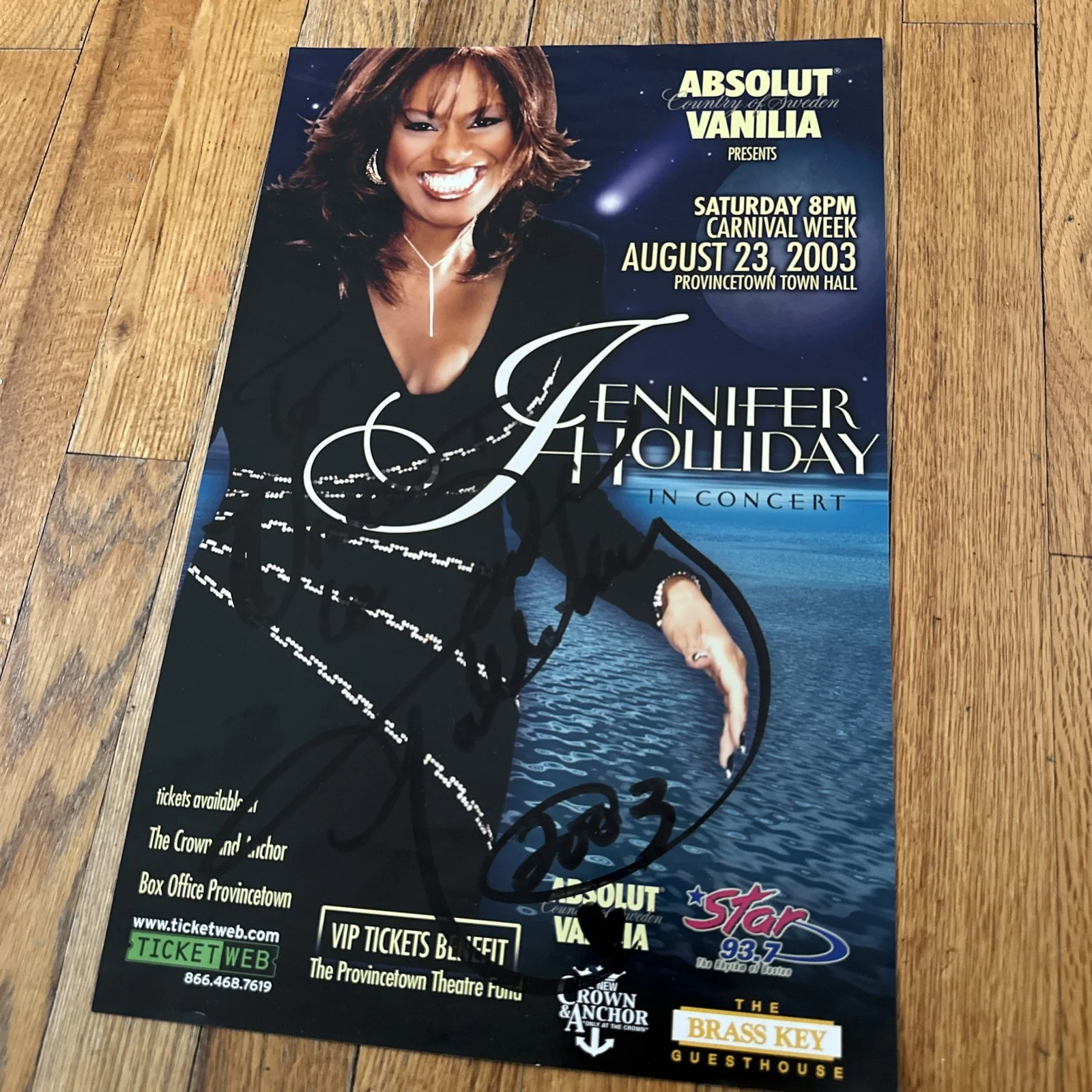 Jennifer Holliday AUTOGRAPHED 2003 Concert Poster Provincetown Town Hall Mass., изображение 2