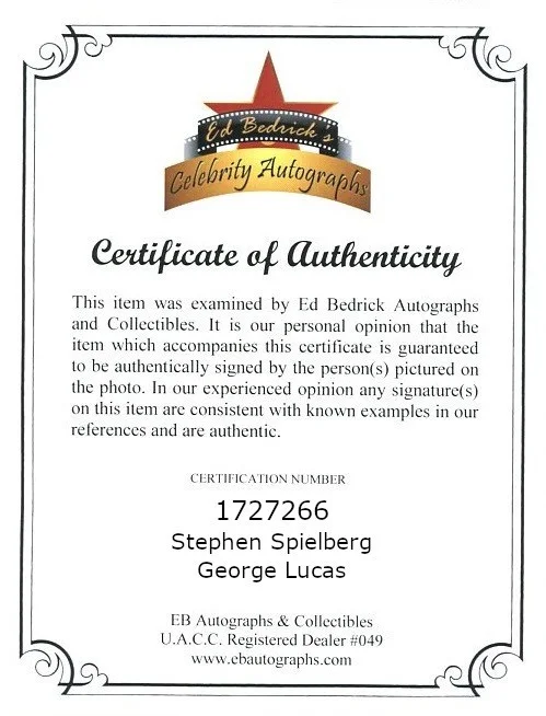 Steven Spielberg George Lucas — Directors Steven Spielberg & George Lucas Signed 8x10 Photo EB COA, изображение 2