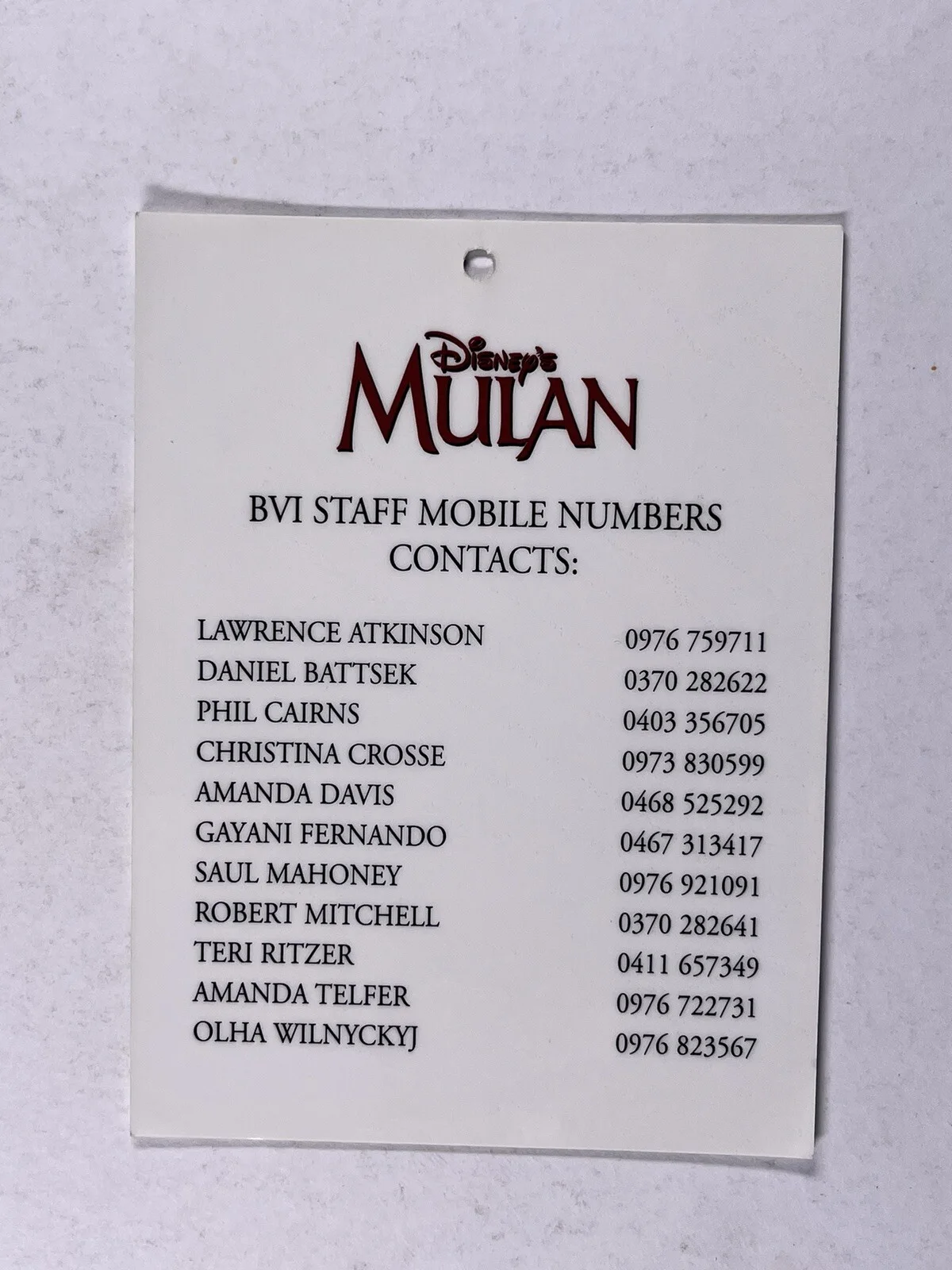 Mulan Movie Premiere Laminate Pass Original Disney Jerry Judge Security 1998, image 2