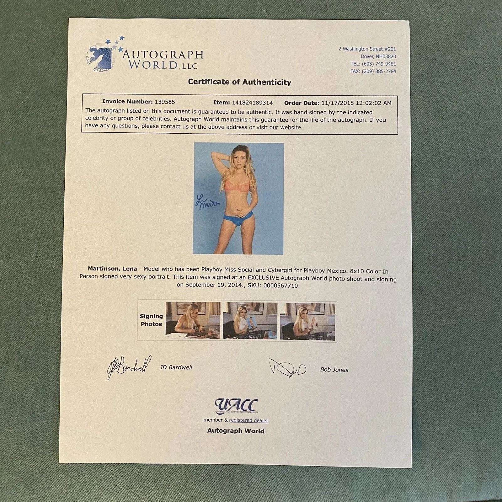 Lena Martinson Autographed 8x10 Photograph Playboy Mexico Cybergirl Model COA, изображение 3