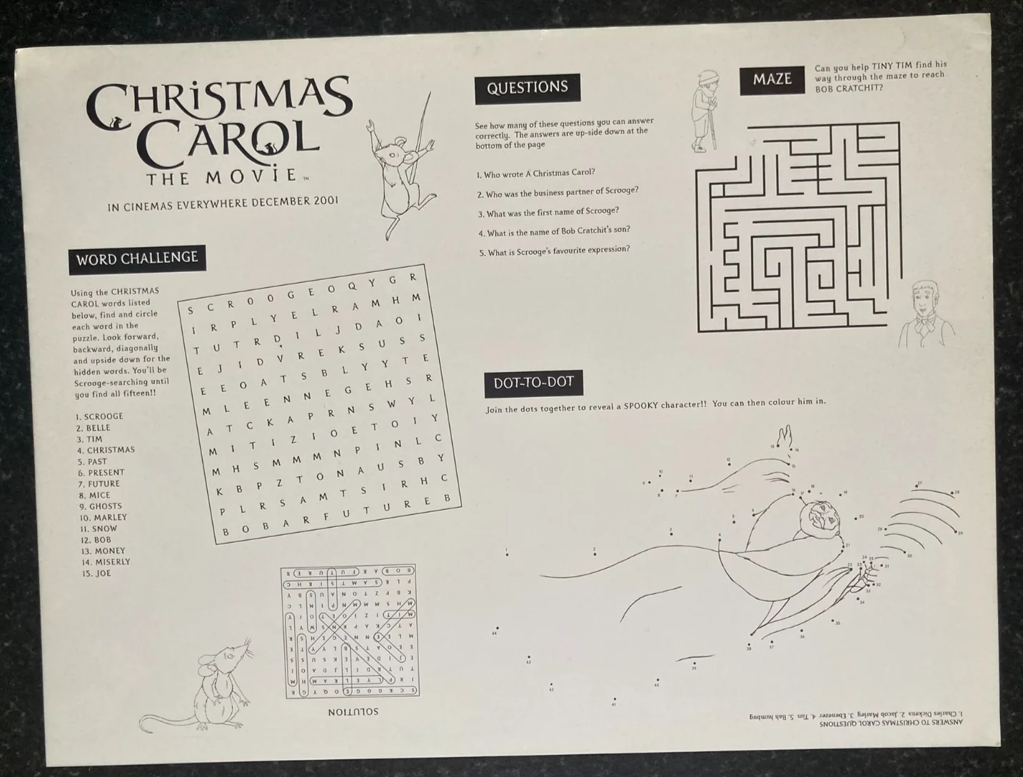 CHRISTMAS CAROL THE MOVIE 2001 Original UK Cinema MINI Quad Movie POSTER 16x12in, изображение 3