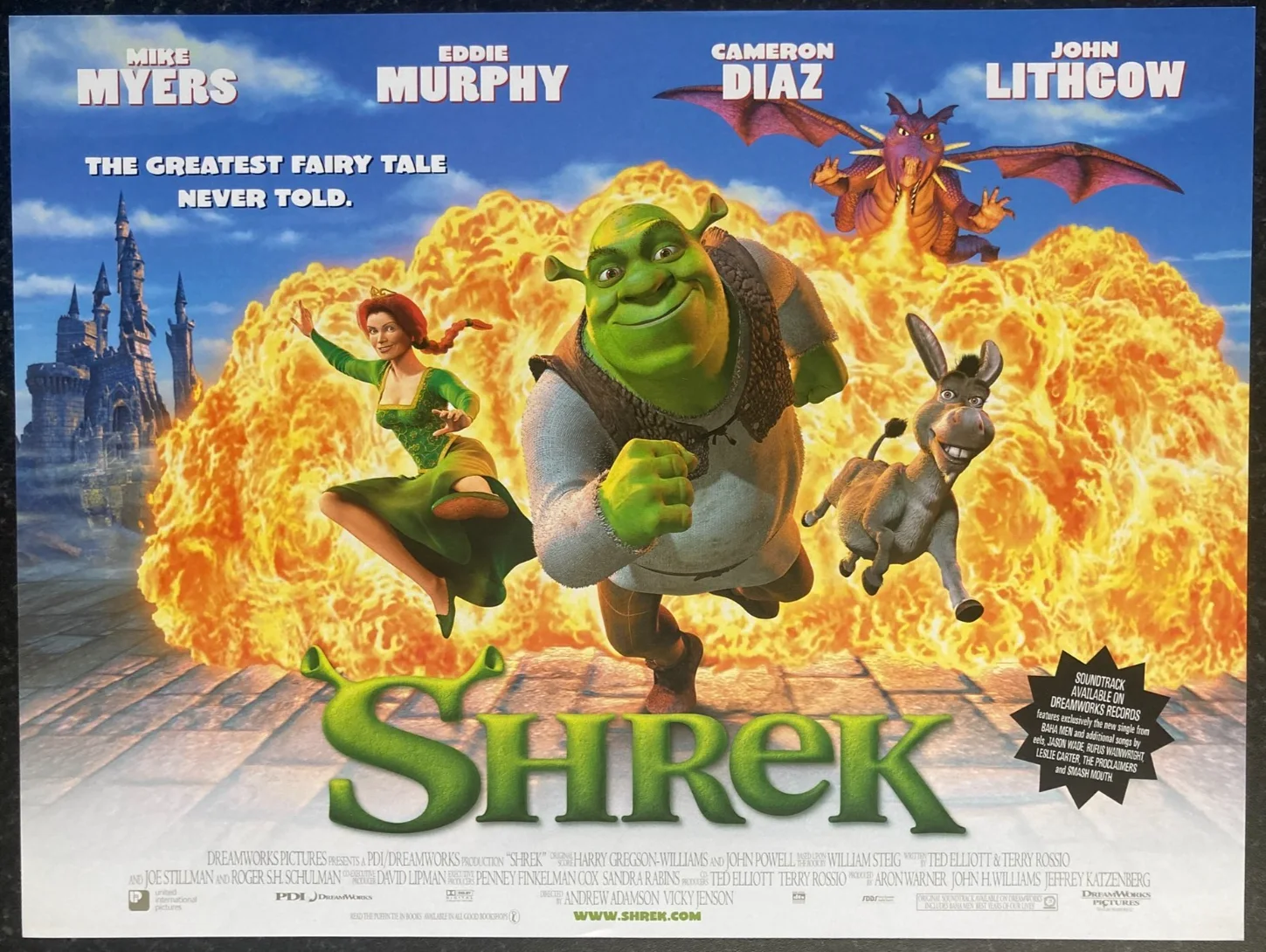 SHREK 2001 Original UK Cinema MINI Quad Movie POSTER 16x12in, изображение 2