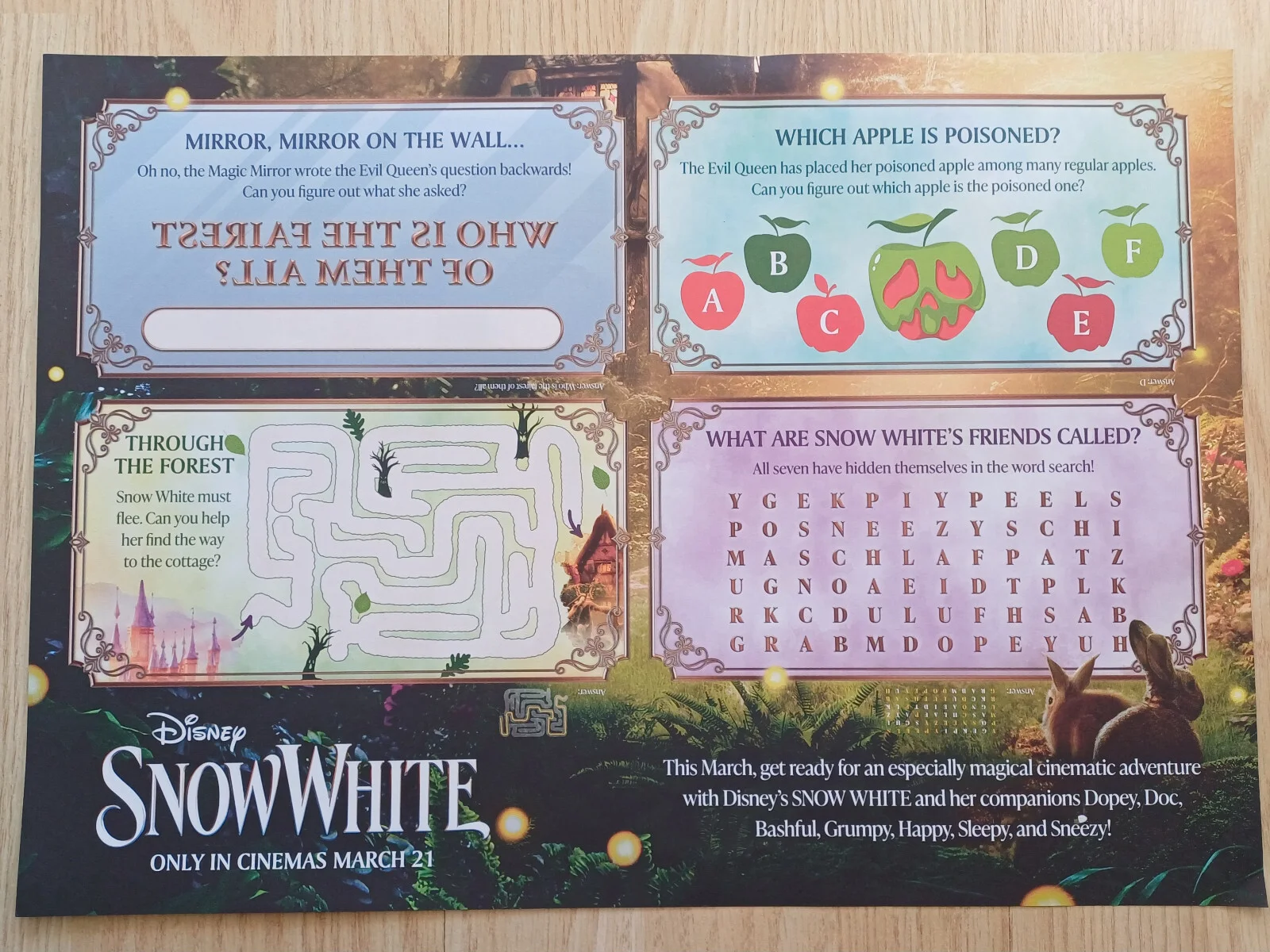Disney Snow White UK Cinema 2025 Promotional Poster / Activity Sheet A3, image 2