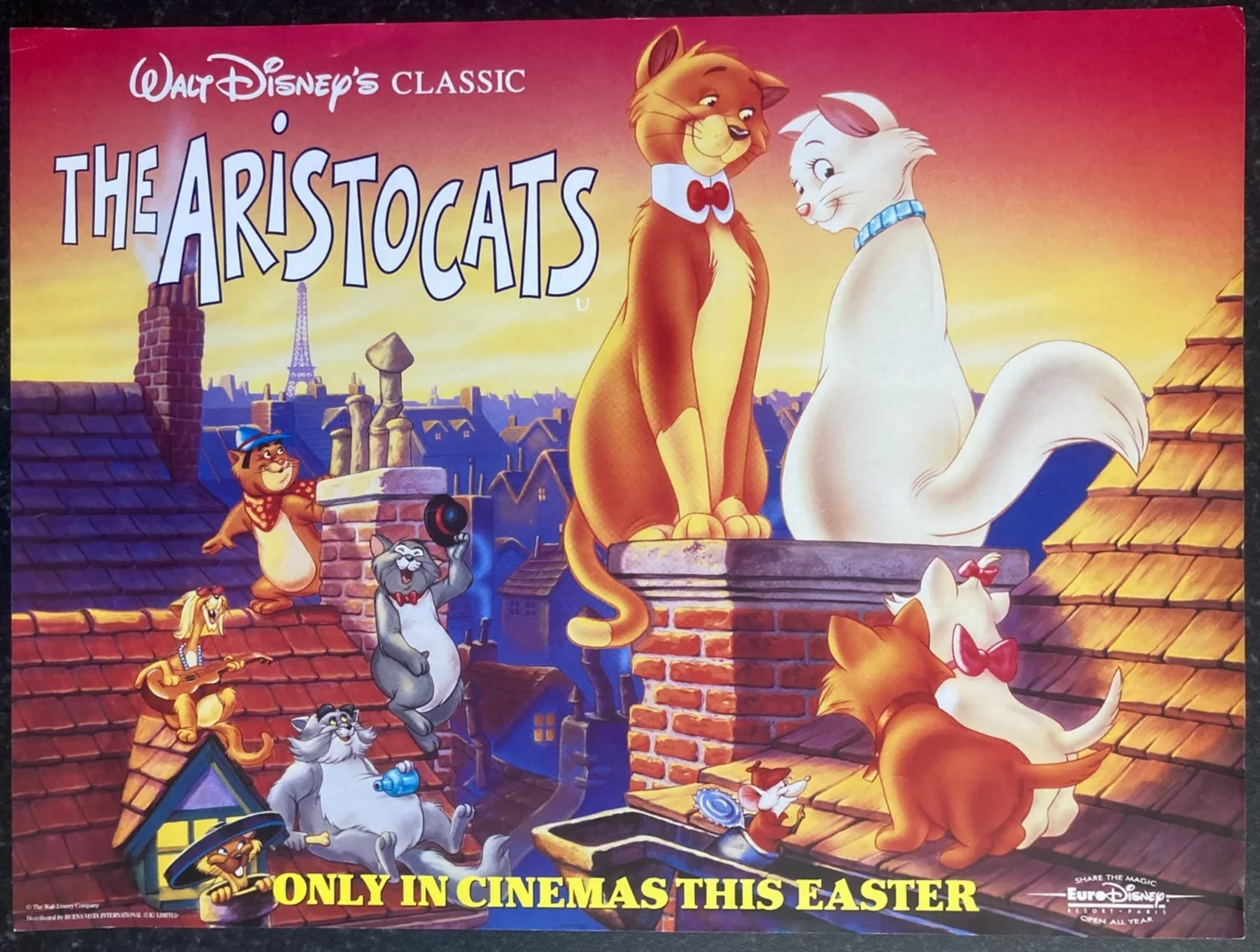 THE ARISTOCATS (RR1994) Original UK Cinema MINI Quad Movie POSTER 16x12in Disney, изображение 2