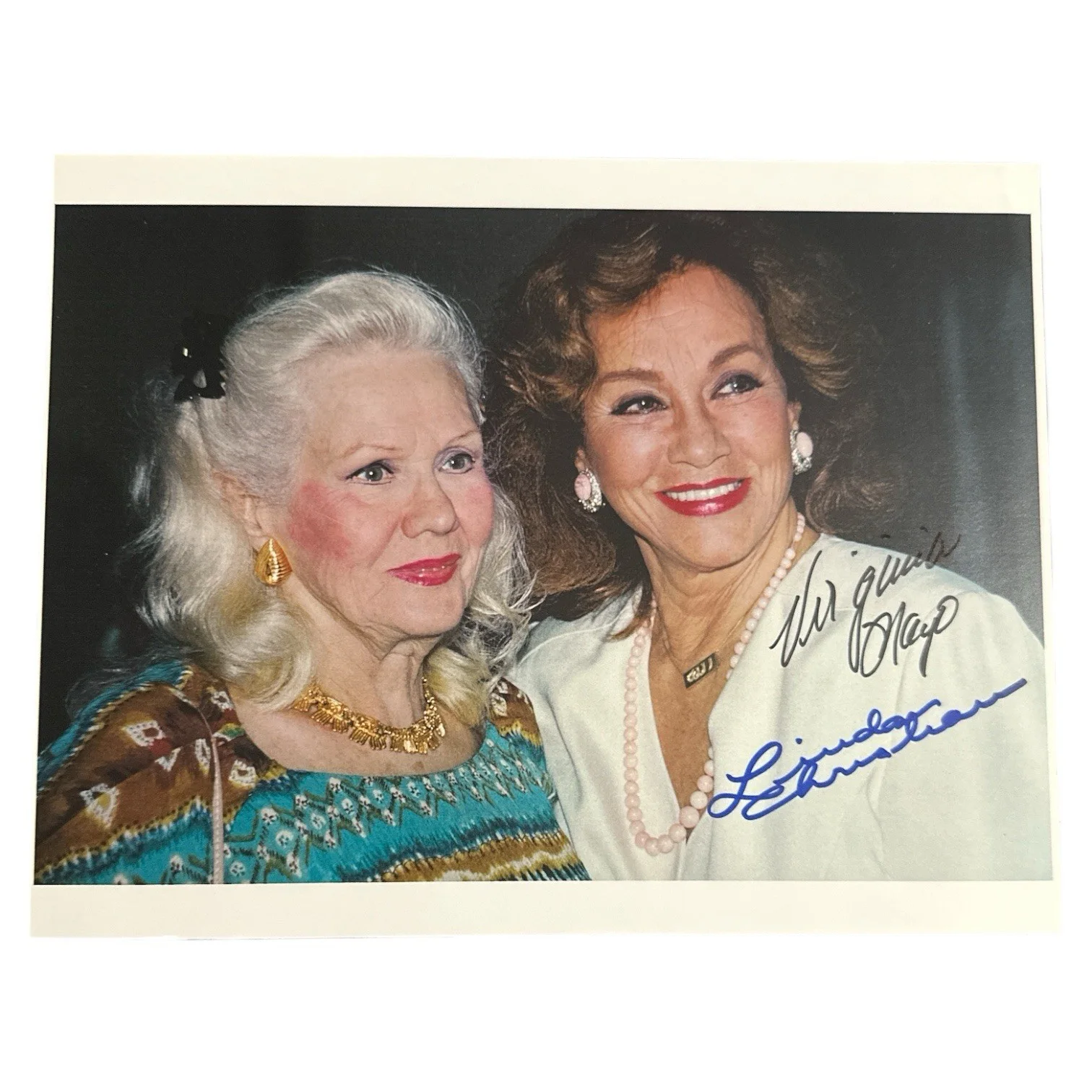 Virginia Mayo and Linda Christian — Virginia Mayo & Linda Christian Autograph Signed 8.5x11 Candid Photo! Hollywood!