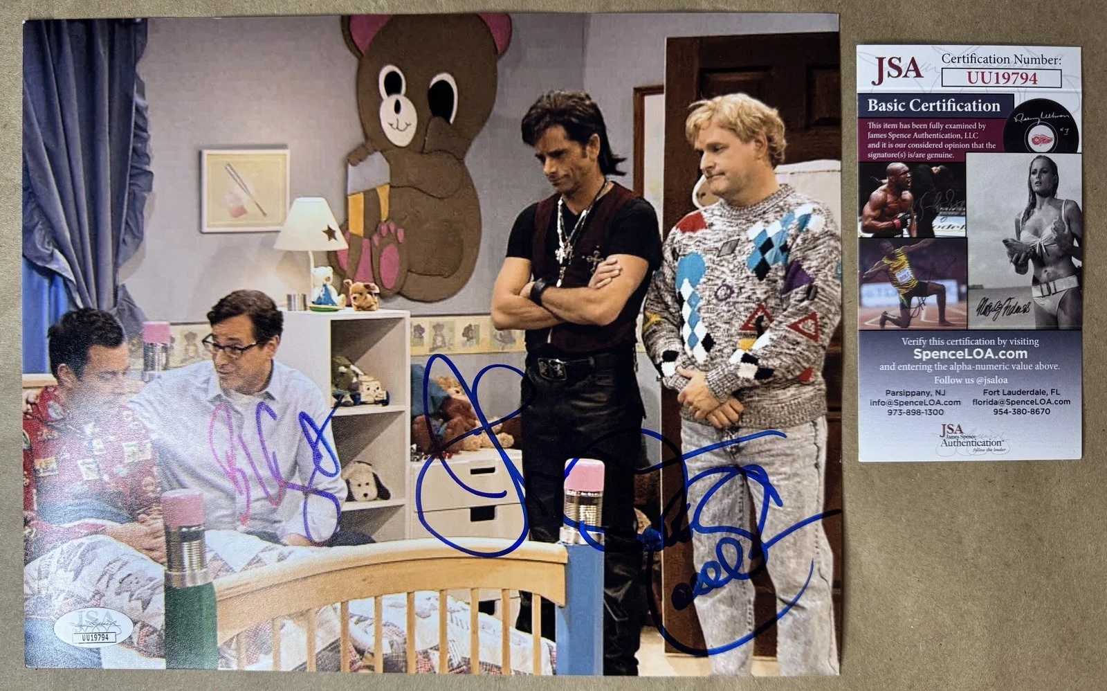 Bob Saget, Dave Coulier, John Stamos — Signed Full House Tonight Show 8x10 Photo Autographed By 3 Saget Stamos JSA COA