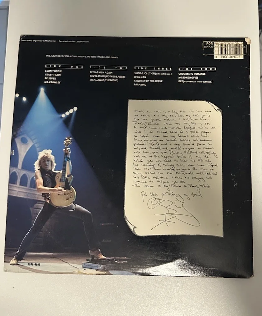 Ozzy Osbourne Randy Rhoads Tribute Autographed Original Vinyl Record Album, image 2
