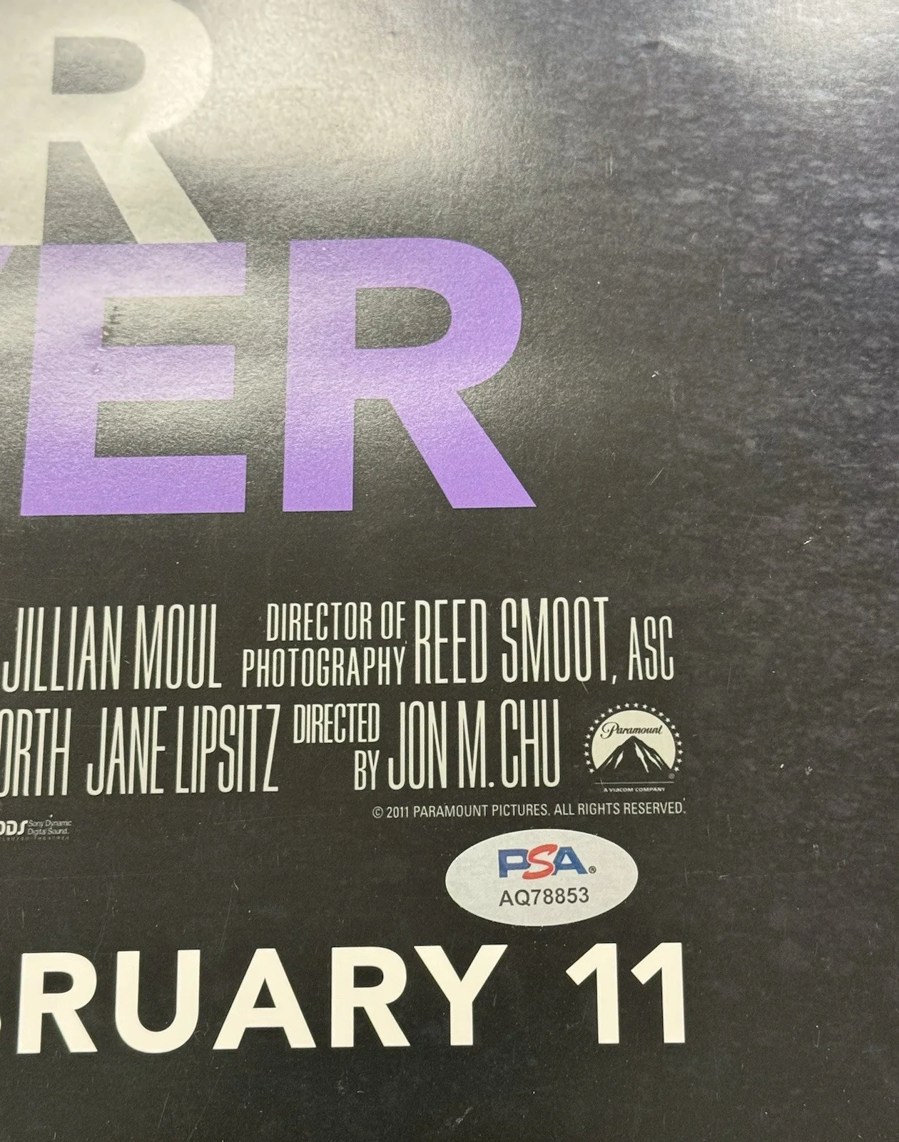 Justin Bieber Signed Autograph 27x40 Never Say Never Movie Poster PSA/DNA, image 2