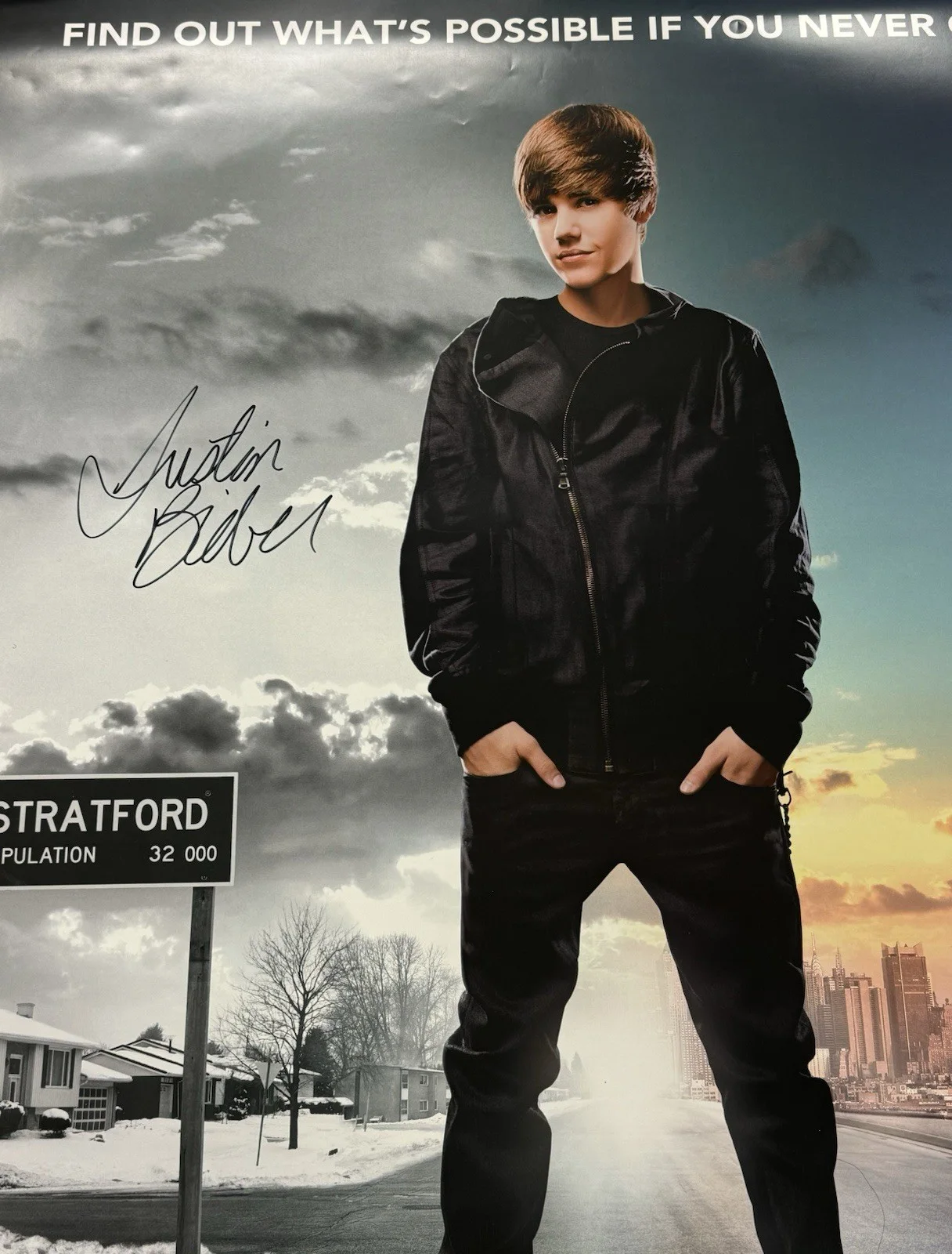 Justin Bieber Signed Autograph 27x40 Never Say Never Movie Poster PSA/DNA, image 3