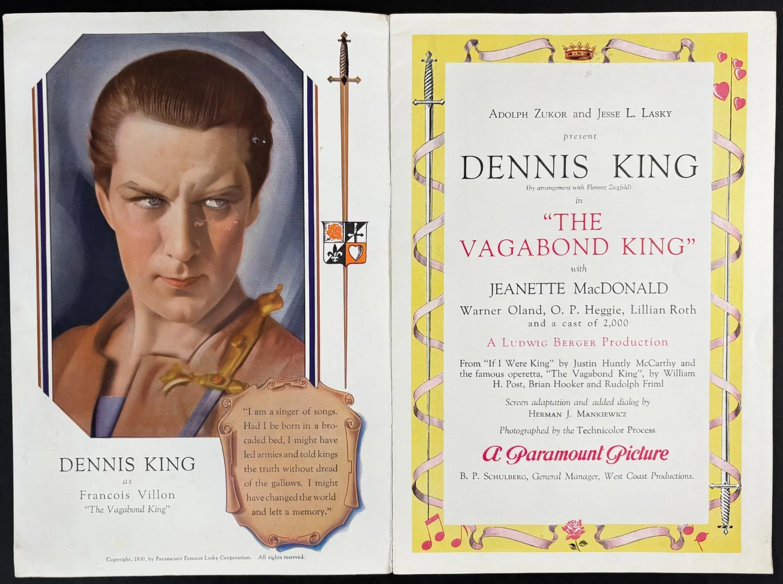 Vagabond King ORIGINAL Film Brochure Dennis King Jeanette MacDonald 1930, изображение 2