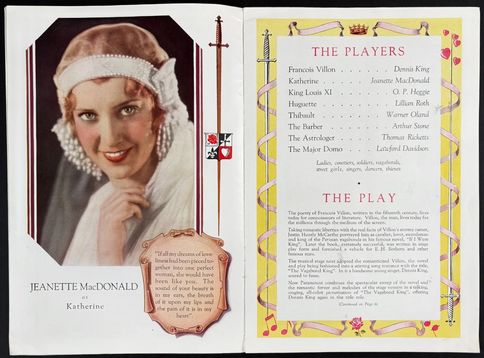 Vagabond King ORIGINAL Film Brochure Dennis King Jeanette MacDonald 1930, изображение 3