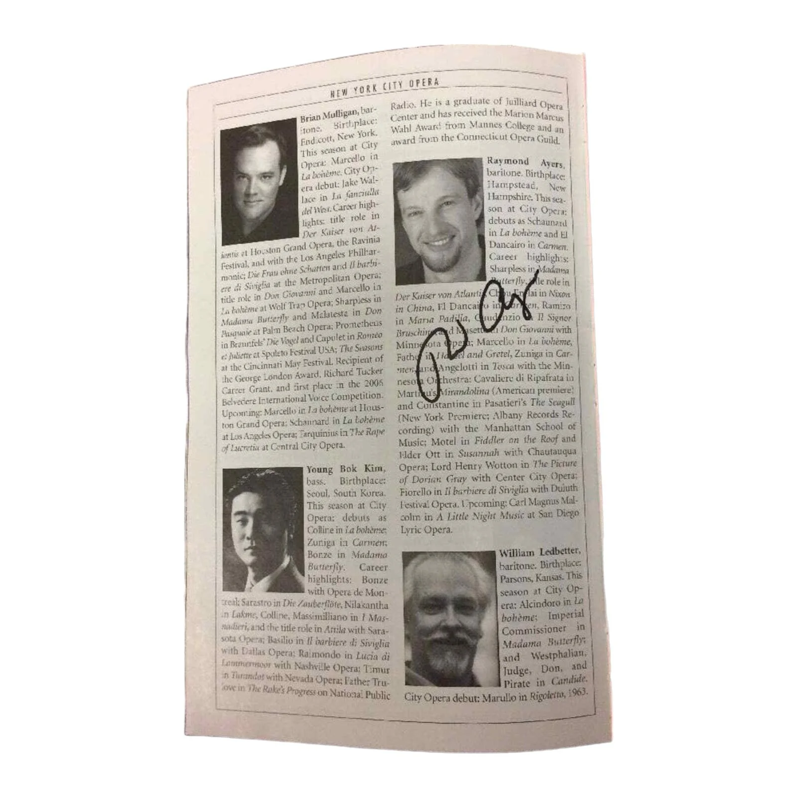 RAYMOND AYERS SIGNED La Boheme Ticket Stub & New York City Opera 2007 Playbill, image 2