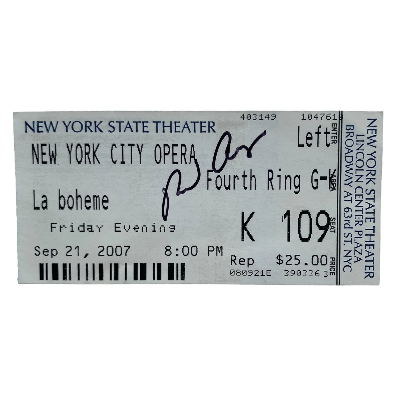 RAYMOND AYERS SIGNED La Boheme Ticket Stub & New York City Opera 2007 Playbill, image 3