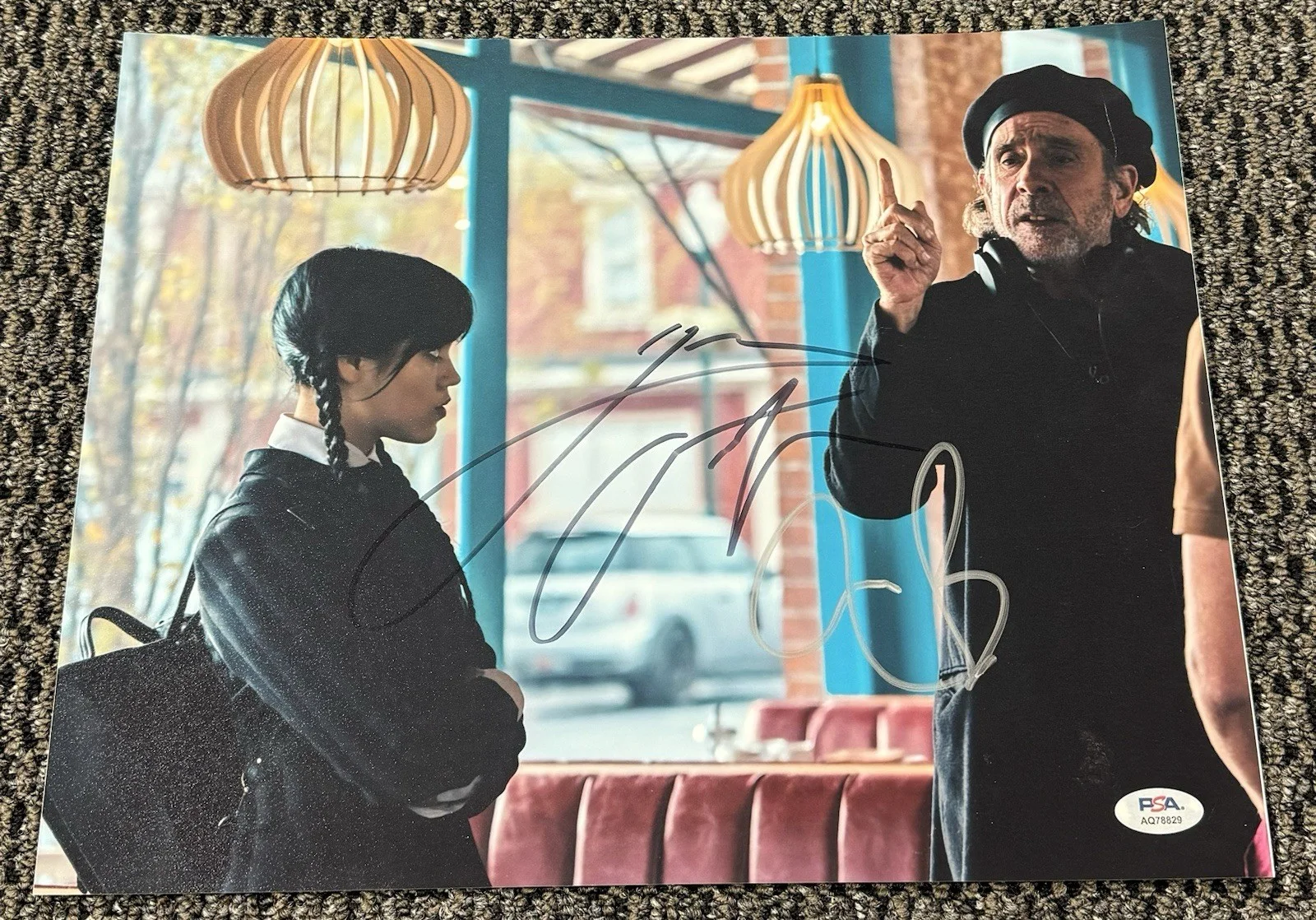 Jenna Ortega & Tim Burton — Jenna Ortega Tim Burton Dual Signed Auto 11x14 Photo PSA/DNA Wednesday Addams