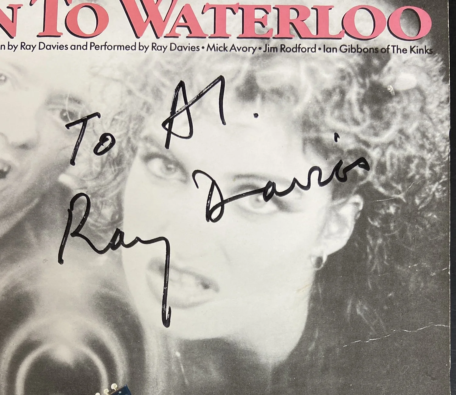 RAY DAVIES Return To Waterloo Autographed Signed 1985 LP (To Al) KINKS, image 2