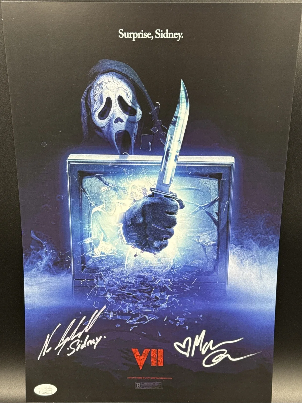 Neve Campbell & Mckenna Grace — Neve Campbell & McKenna Grace Signed 11x17 Photo Scream 7 Ghostface JSA COA