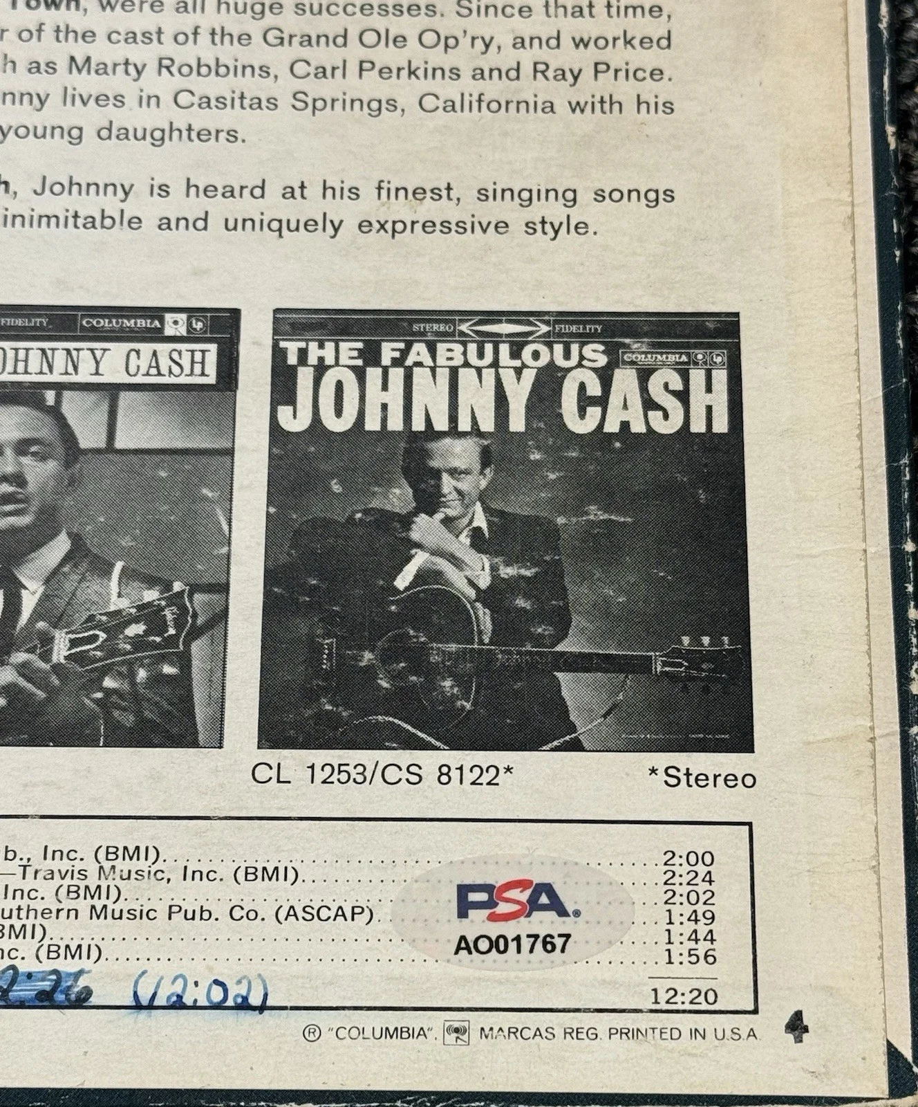 Johnny Cash Signed Autograph 1962 The Sounds Of Johnny Cash Vinyl Album PSA/DNA, изображение 3