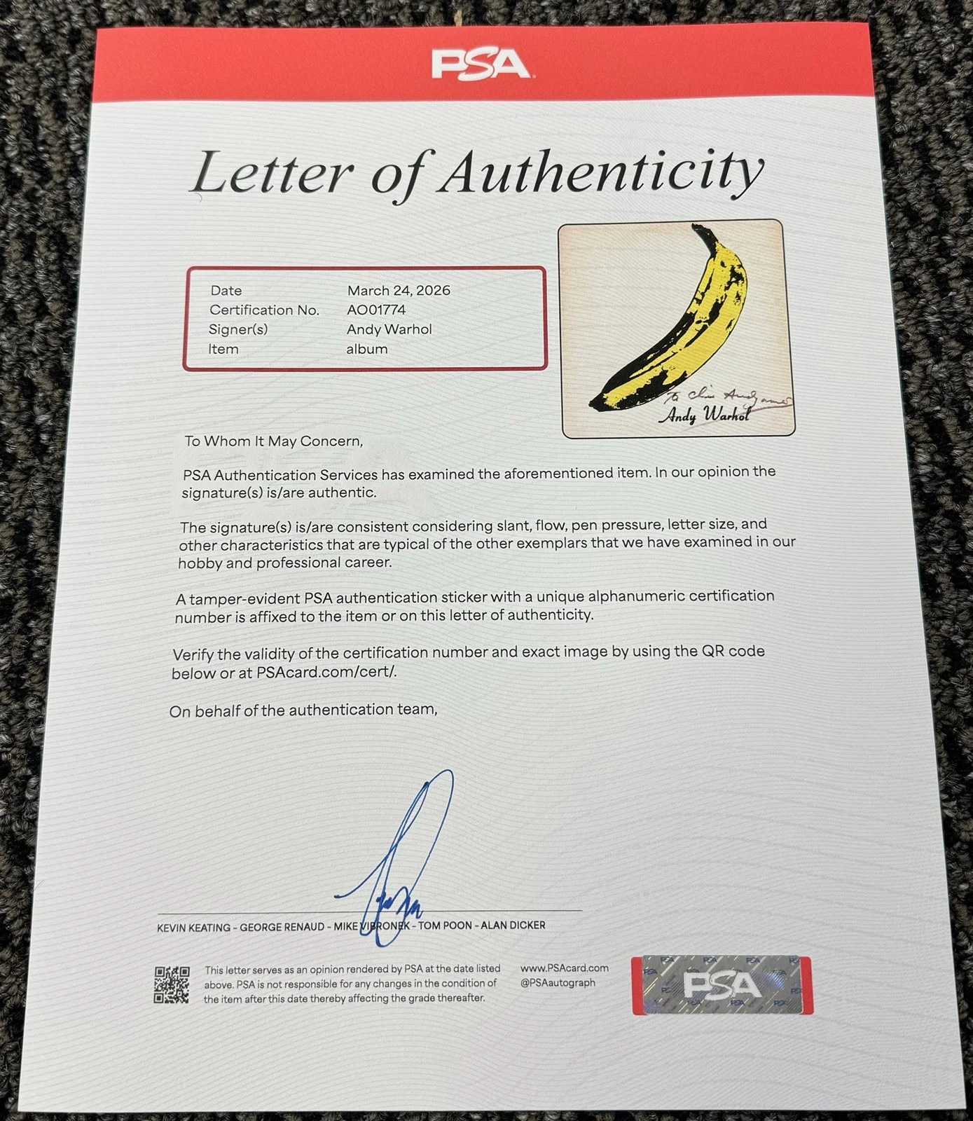 Andy Warhol Signed Autograph The Velvet Underground & Nico Album Vinyl PSA/DNA, изображение 4