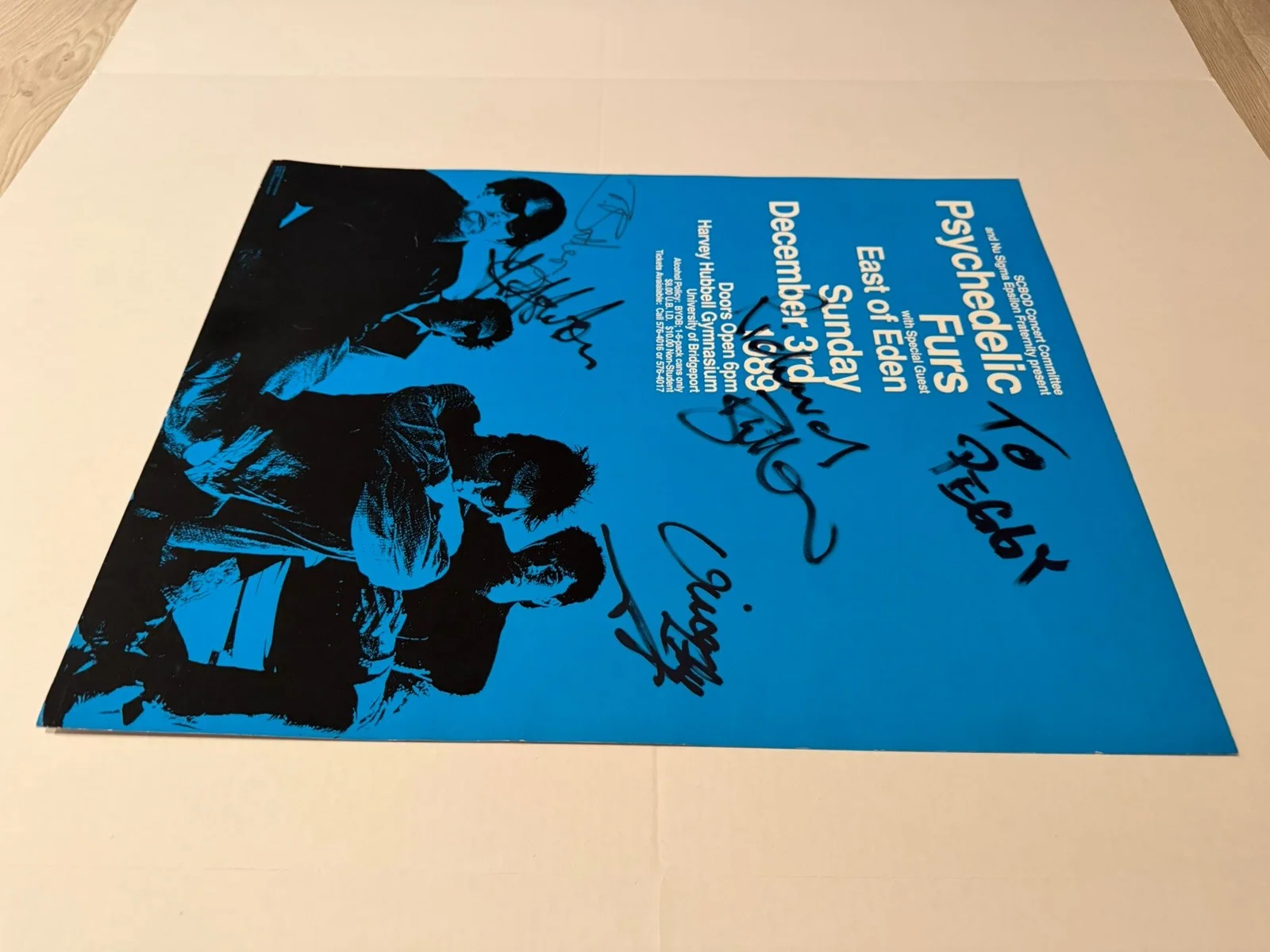 Psychedelic Furs 1989 Concert Poster Signed by Full Band – UB Bridgeport CT, изображение 2
