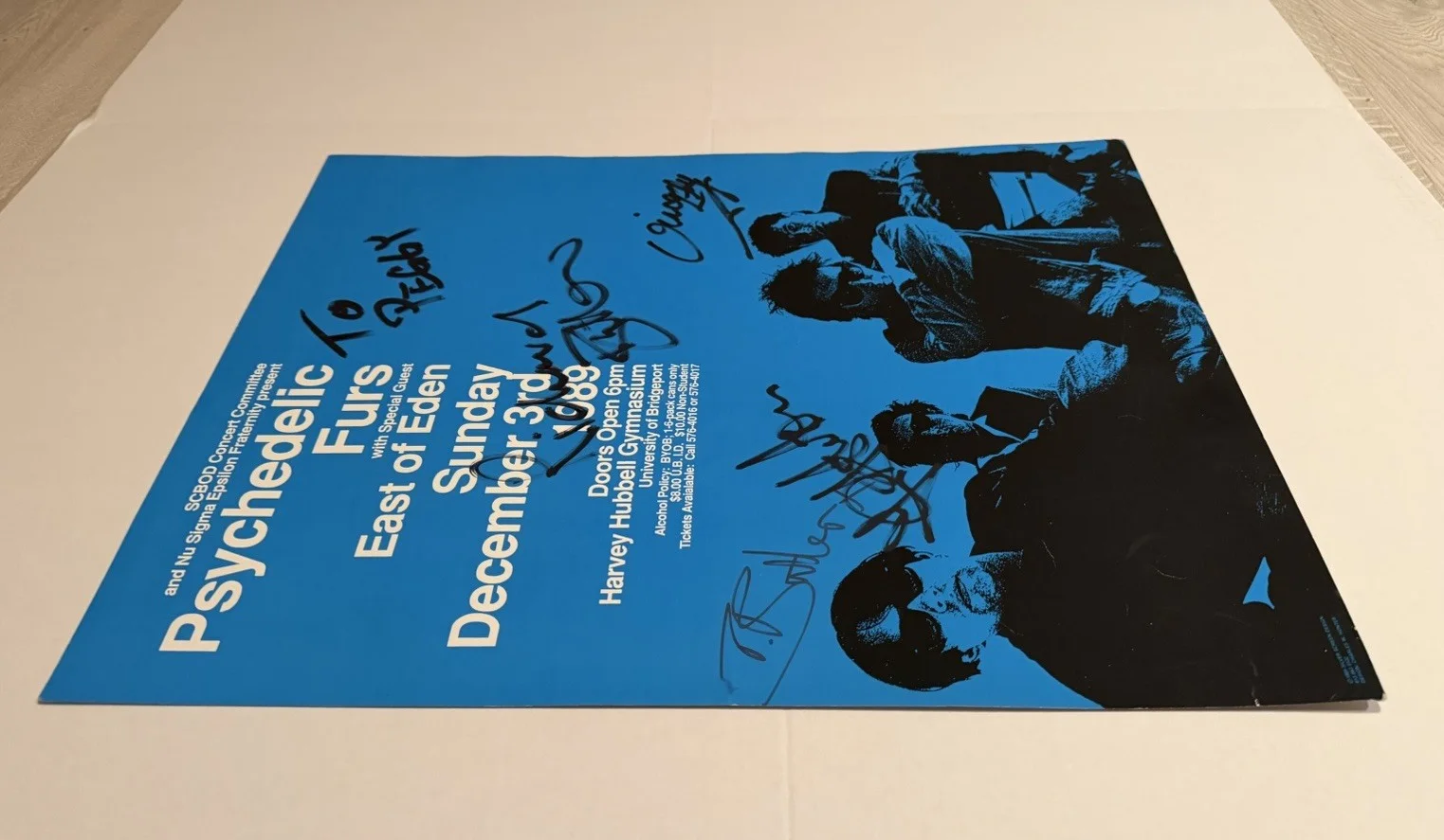 Psychedelic Furs 1989 Concert Poster Signed by Full Band – UB Bridgeport CT, изображение 3