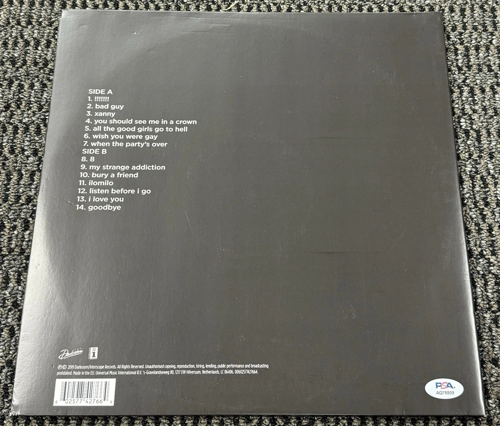 Billie Eilish Signed Auto When We Fall Asleep Where Do We Go Vinyl Album PSA/DNA, image 2