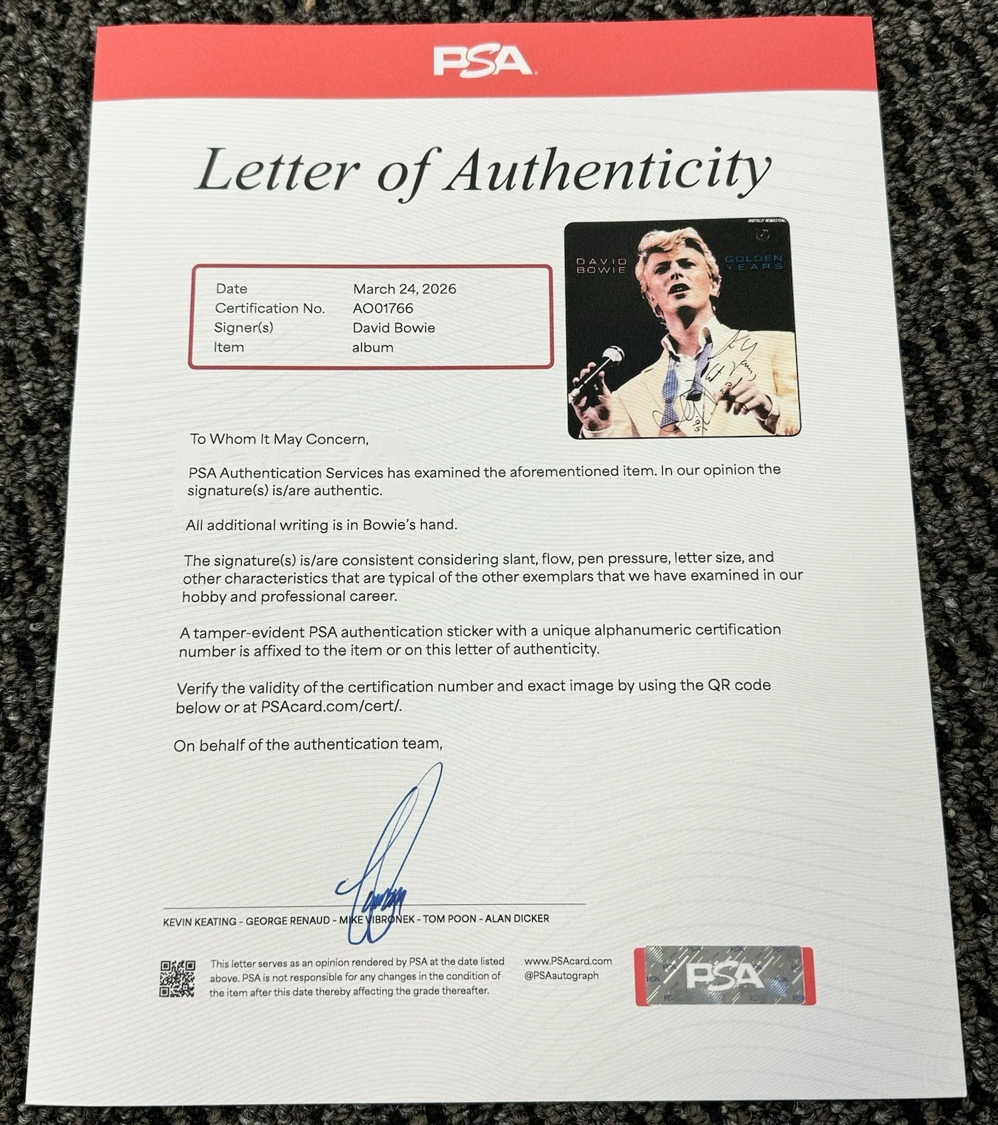 David Bowie Signed Autograph 1983 Golden Years Album Vinyl Record PSA/DNA LOA, изображение 4