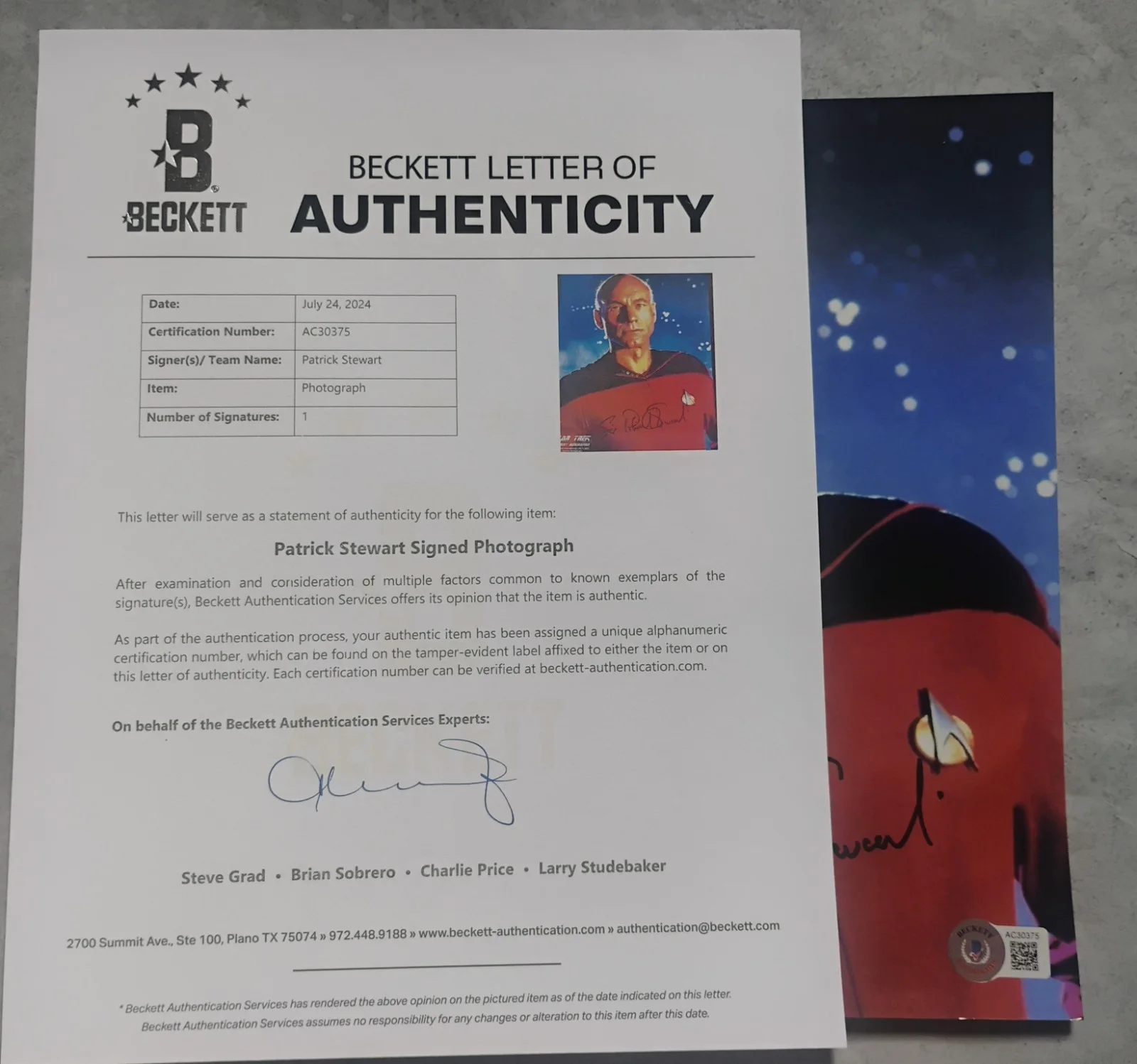 Sir Patrick Stewart Hand Signed Autograph 8x10 Photo BAS COA Star Trek, изображение 3
