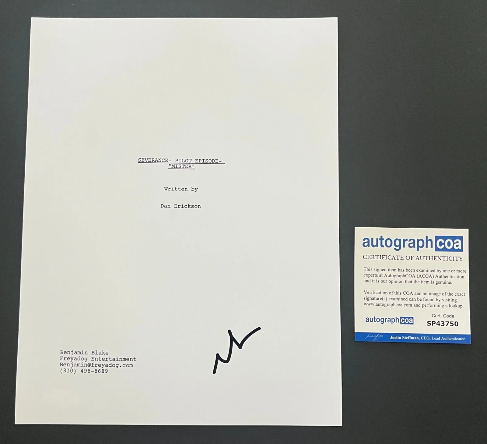 ADAM SCOTT SIGNED AUTOGRAPH SEVERANCE 54 PAGE PILOT SCRIPT w/EXACT PROOF & COA, image 2