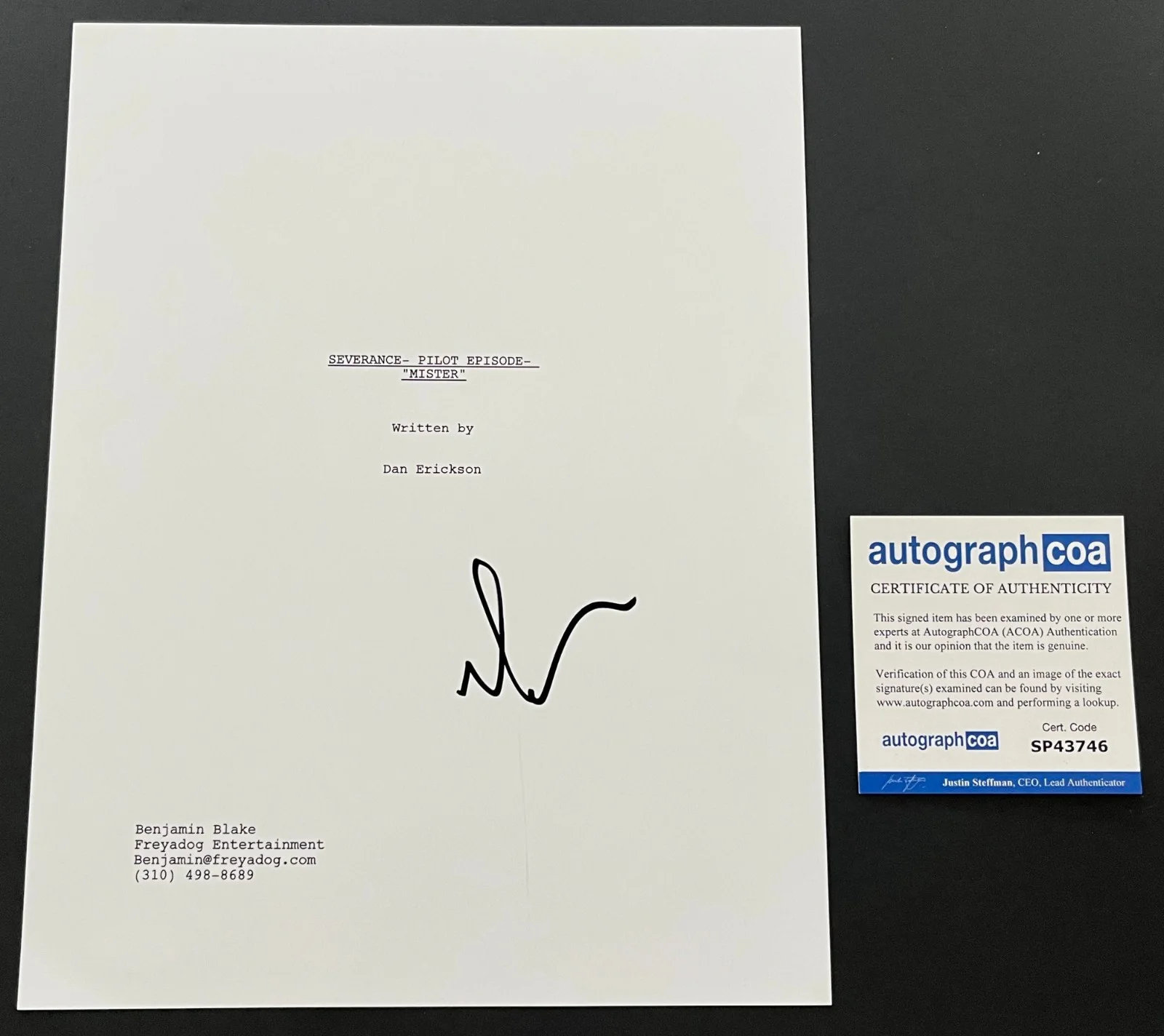 ADAM SCOTT SIGNED SEVERANCE 54 PAGE PILOT SCRIPT w/EXACT PROOF & AUTOGRAPH COA, image 2