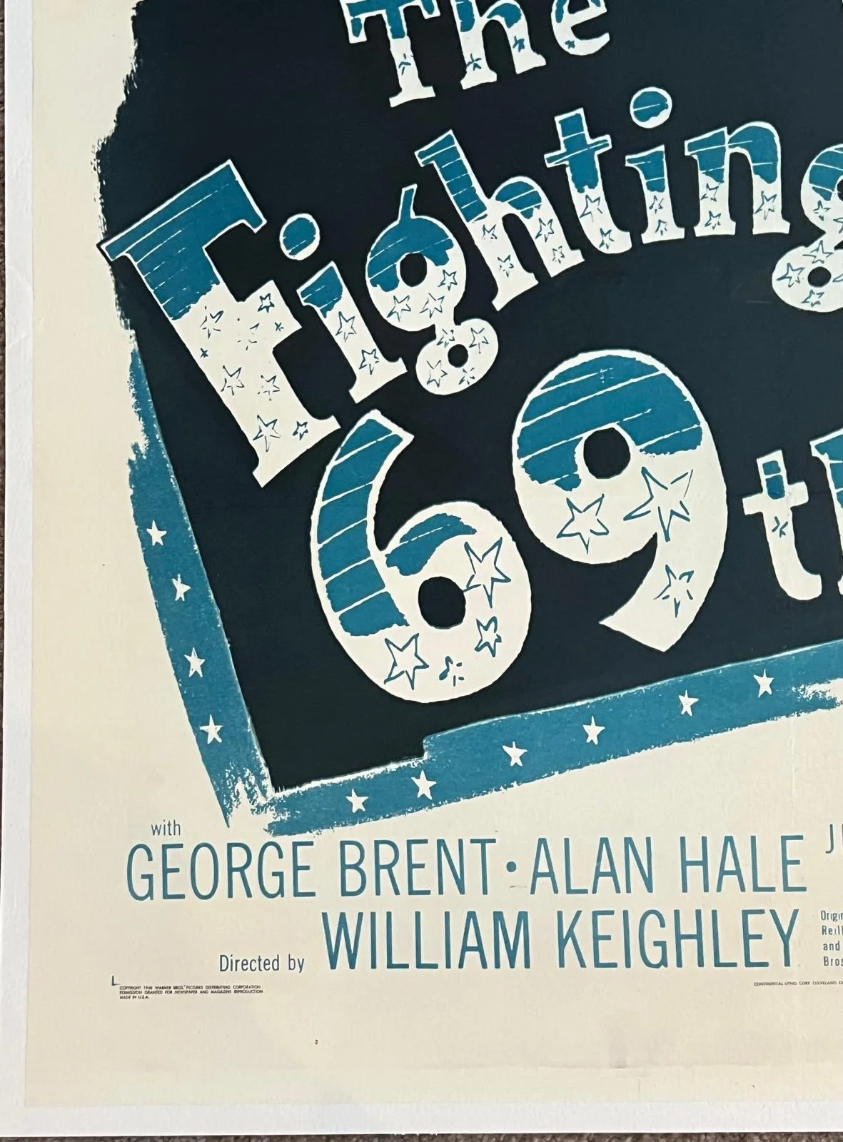 The Fighting 69th US 1 Sheet Original LINEN BACKED Film Poster 1948 RI, image 3