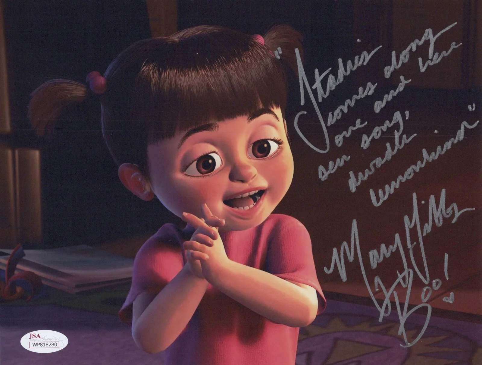 MARY GIBBS — MARY GIBBS Authentic Hand-Signed "MONSTERS INC~ BOO" 8x10 Photo (JSA COA)