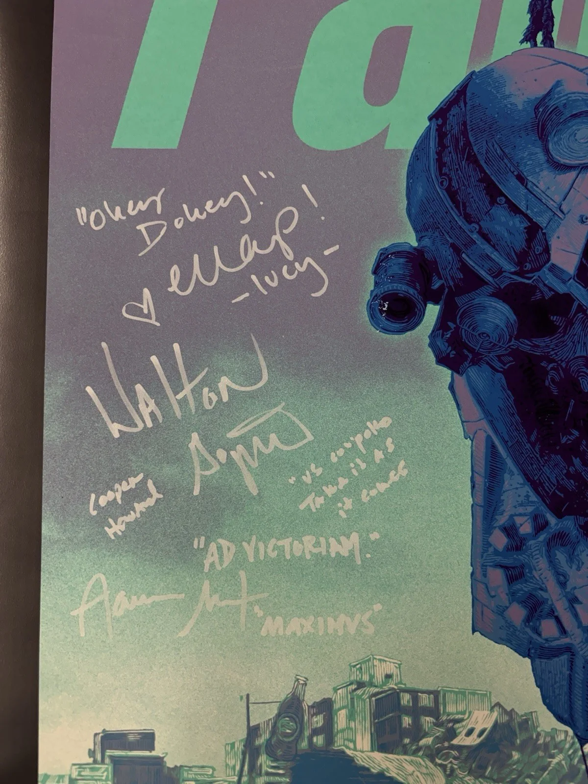 FALLOUT CAST SIGNED SDCC EXCLUSIVE MUTANT DANIEL DANGER GITD 24x36 POSTER SWAU, image 2