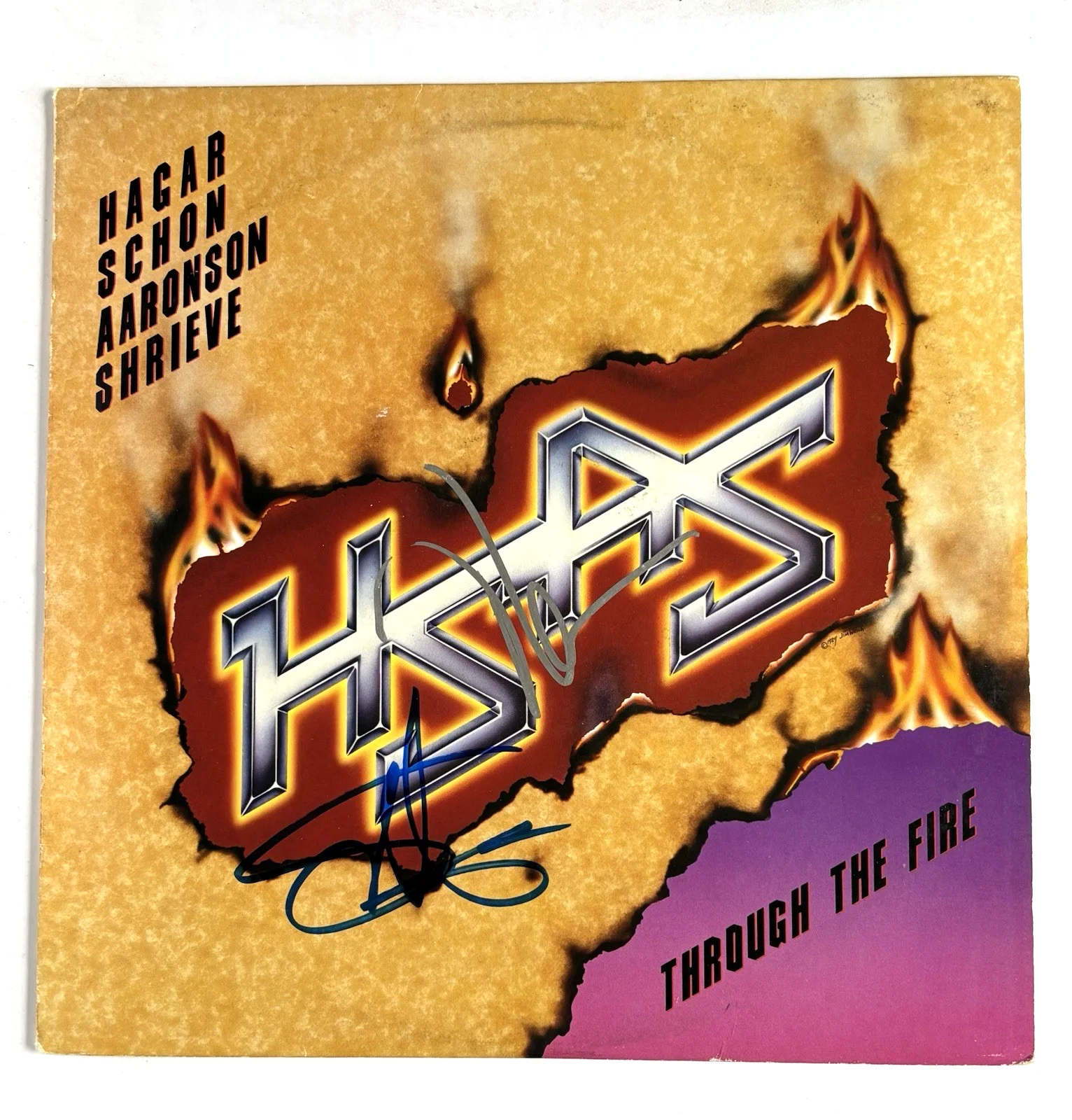 SAMMY HAGAR & NEAL SCHON Signed HSAS THROUGH THE FIRE Vinyl LP Album PSA DNA COA, изображение 2