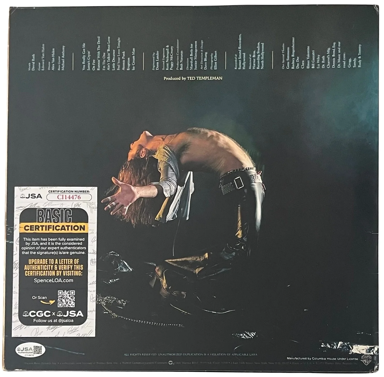 David Lee Roth Signed Van Halen Self-Titled Debut Vinyl Record JSA COA CI14476, изображение 3