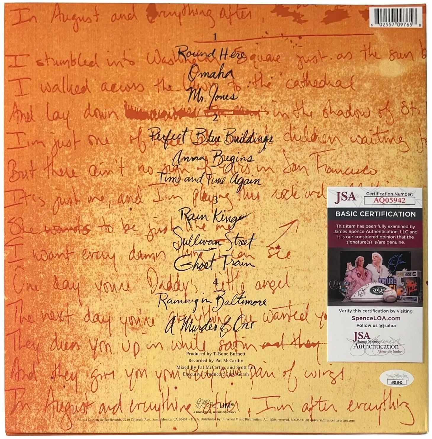 Adam Duritz Signed Counting Crows August And Everything After Vinyl Record JSA, image 3