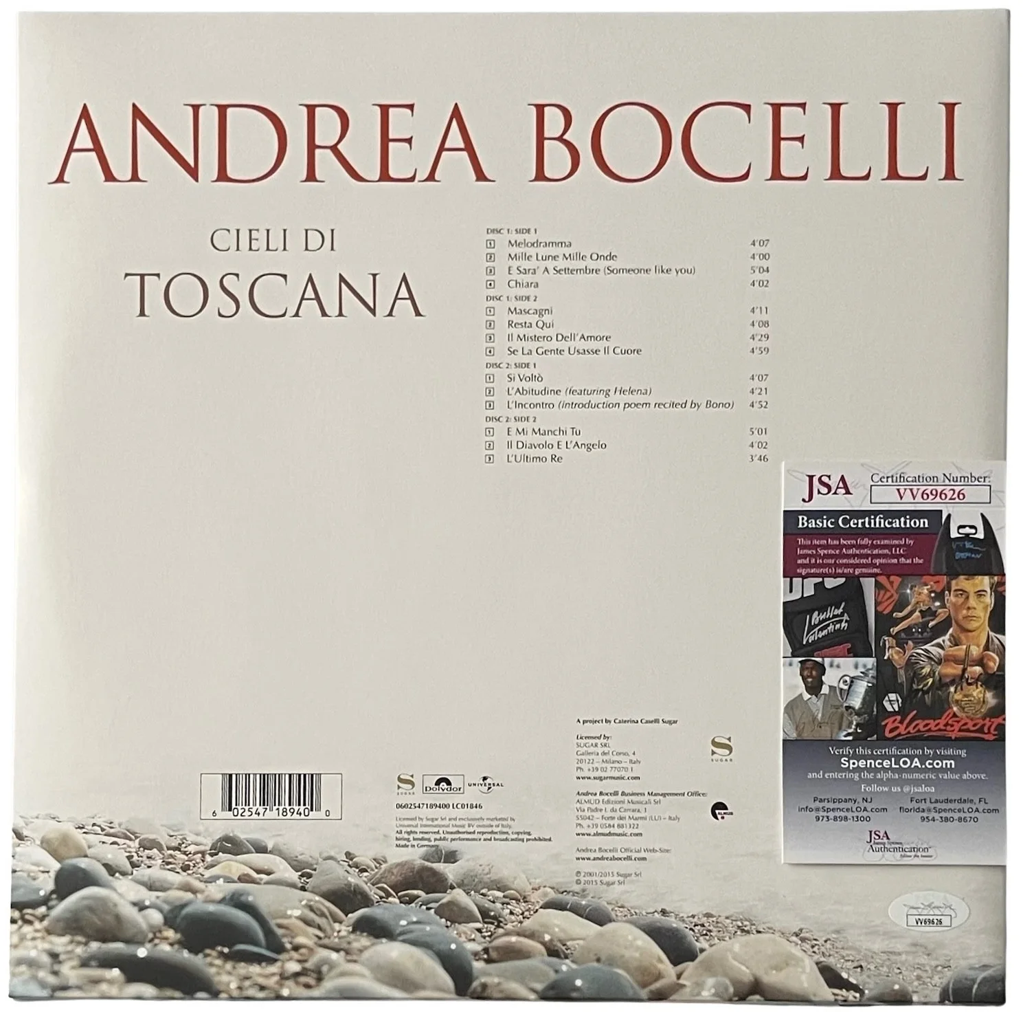 Andrea Bocelli Signed Cieli di Toscana Vinyl Record JSA COA VV69626, изображение 3