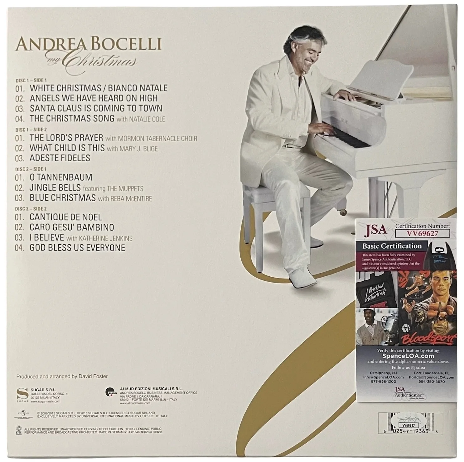 Andrea Bocelli Signed My Christmas Vinyl Record JSA COA VV69627, изображение 3