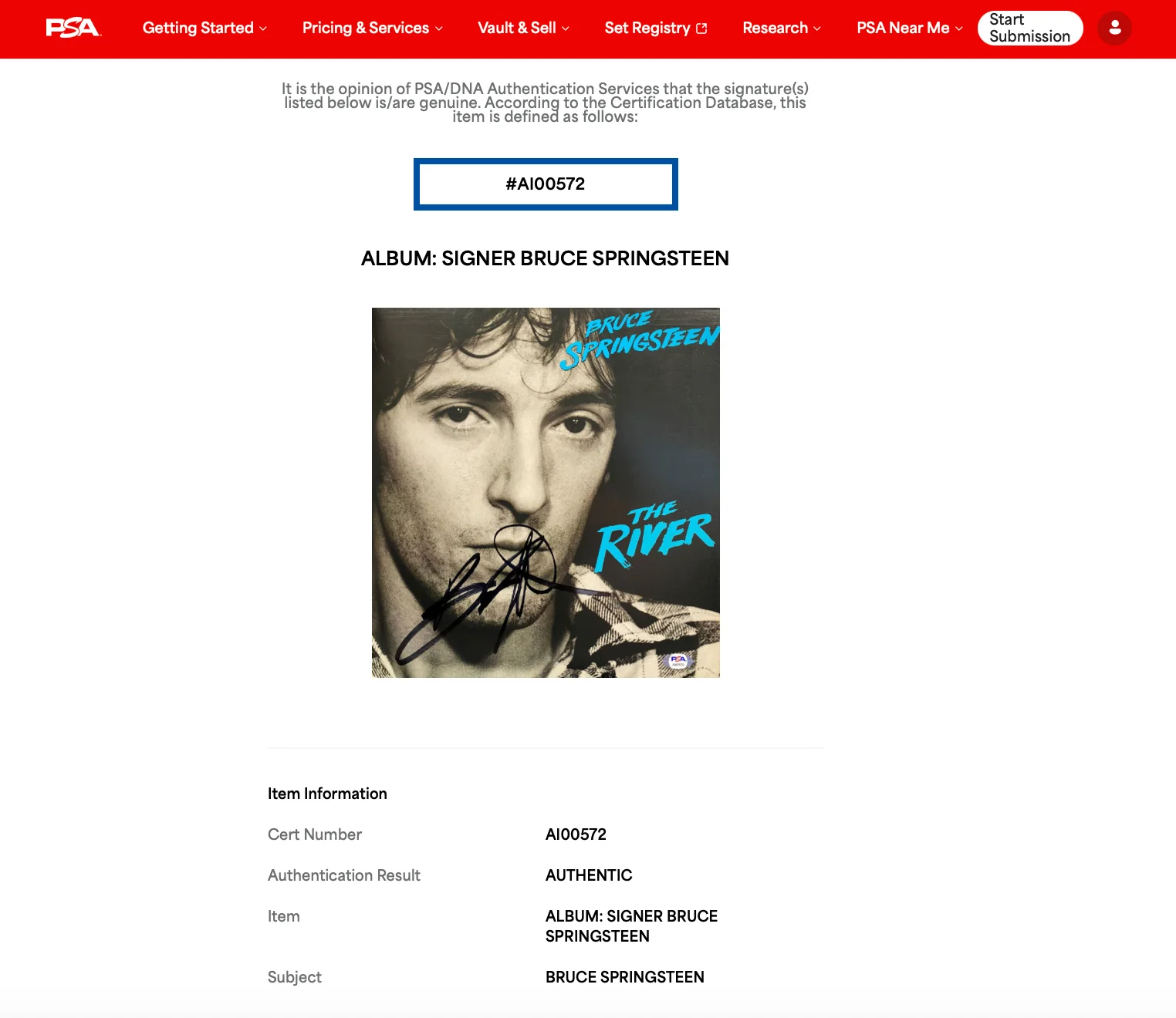Bruce Springsteen Signed The River Vinyl Record PSA LOA AI00572, image 4