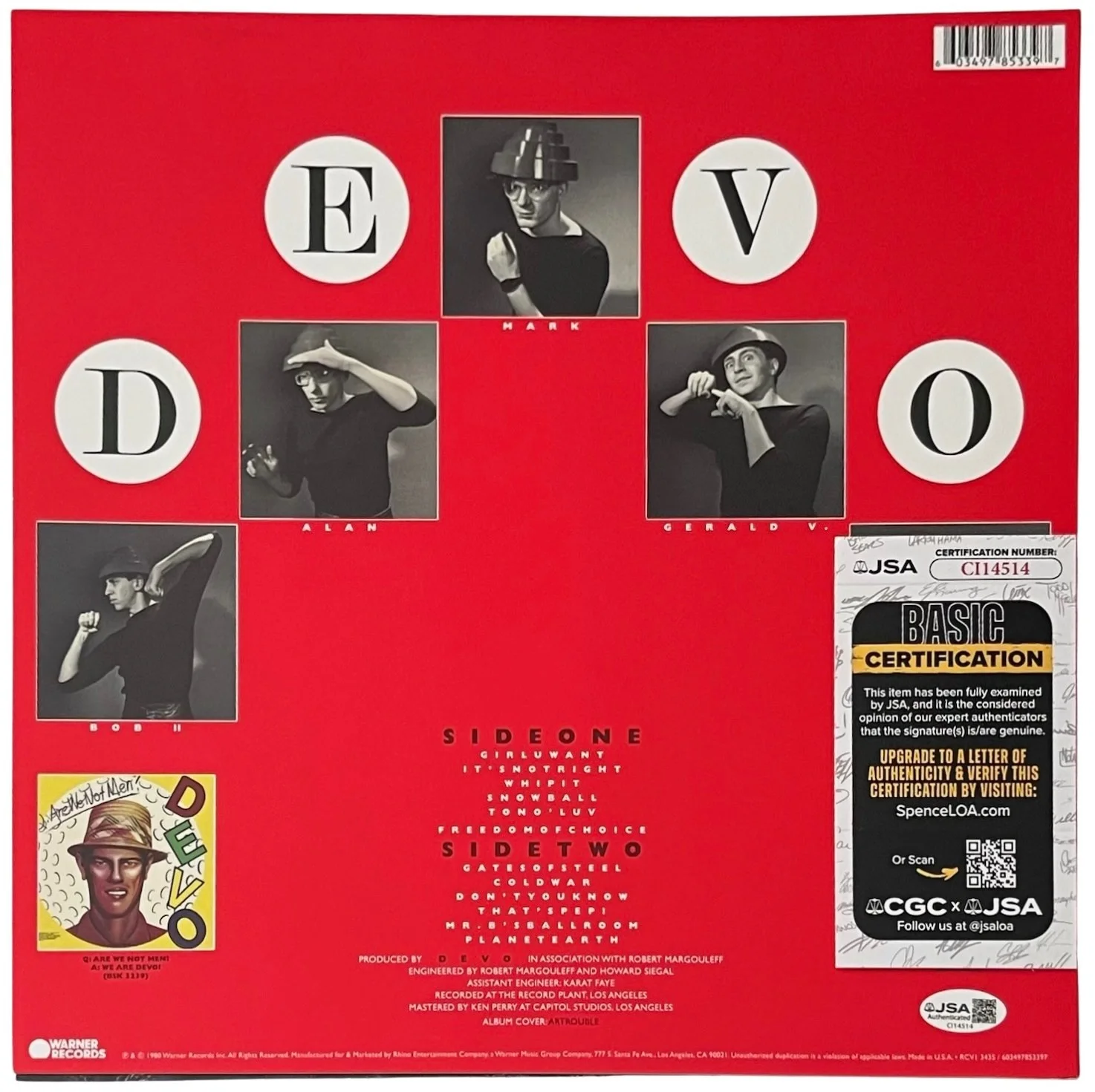 Mark Mothersbaugh Signed DEVO Freedom Of Choice Vinyl Record JSA COA CI14514, изображение 3