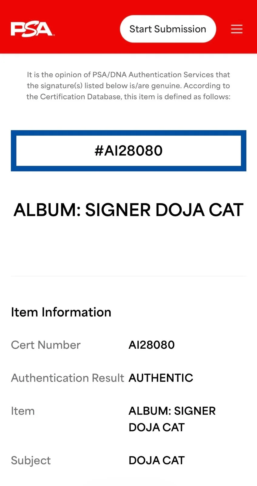 Doja Cat Signed Say So Single Vinyl Record (Cover Only) PSA COA AI28080, изображение 5