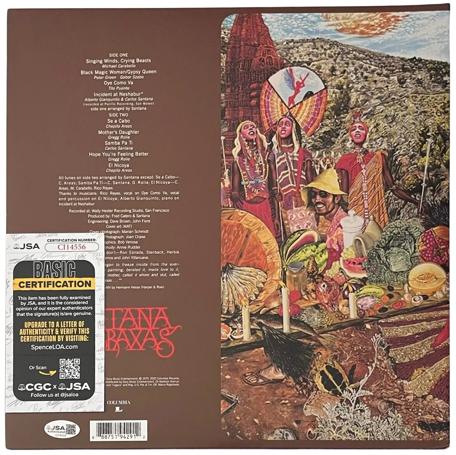 Carlos Santana Signed Santana Abraxas Vinyl Record JSA COA CI14556, изображение 3