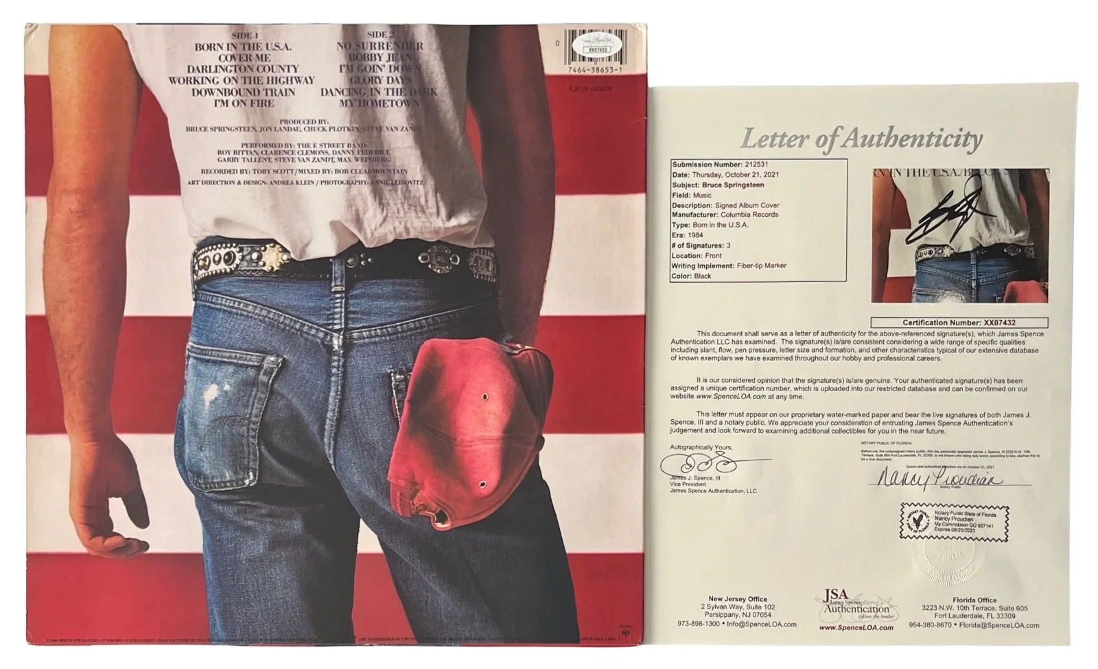 Bruce Springsteen Signed Born In The U.S.A. Vinyl Record JSA LOA XX07432, изображение 2