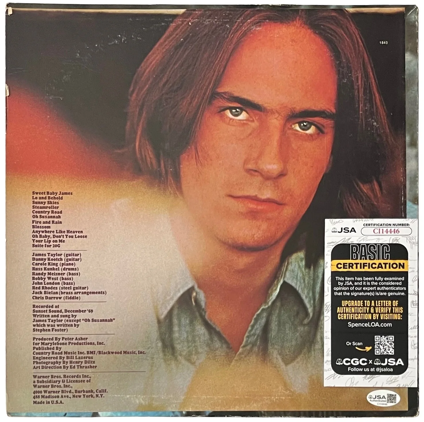 James Taylor Signed Sweet Baby James Vinyl Record JSA COA CI14446, изображение 3