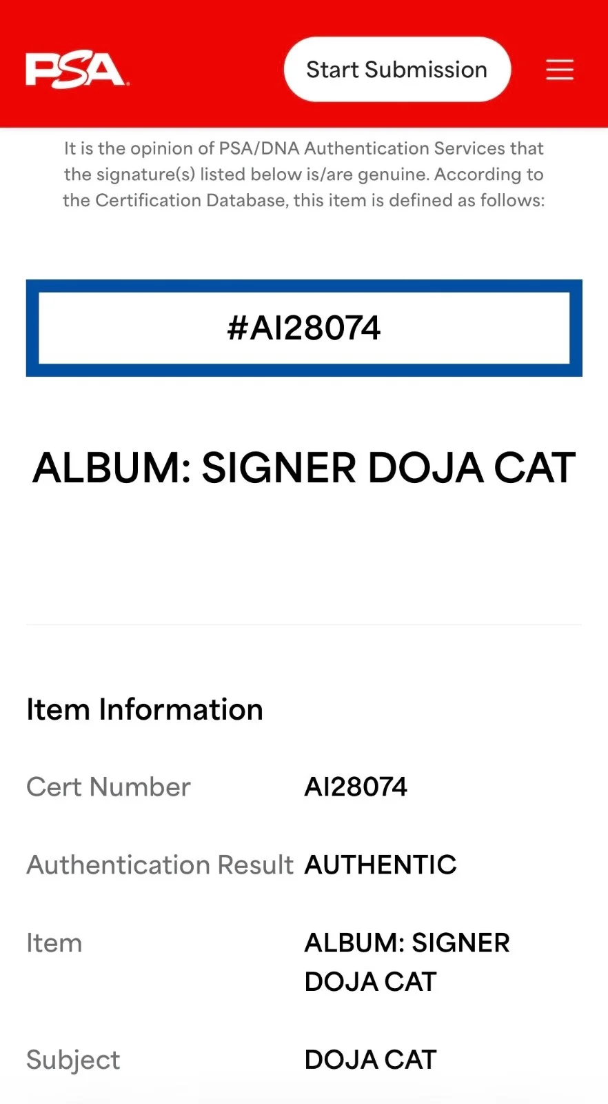Doja Cat Signed Say So Single Vinyl Record (Cover Only) PSA COA AI28074, изображение 4