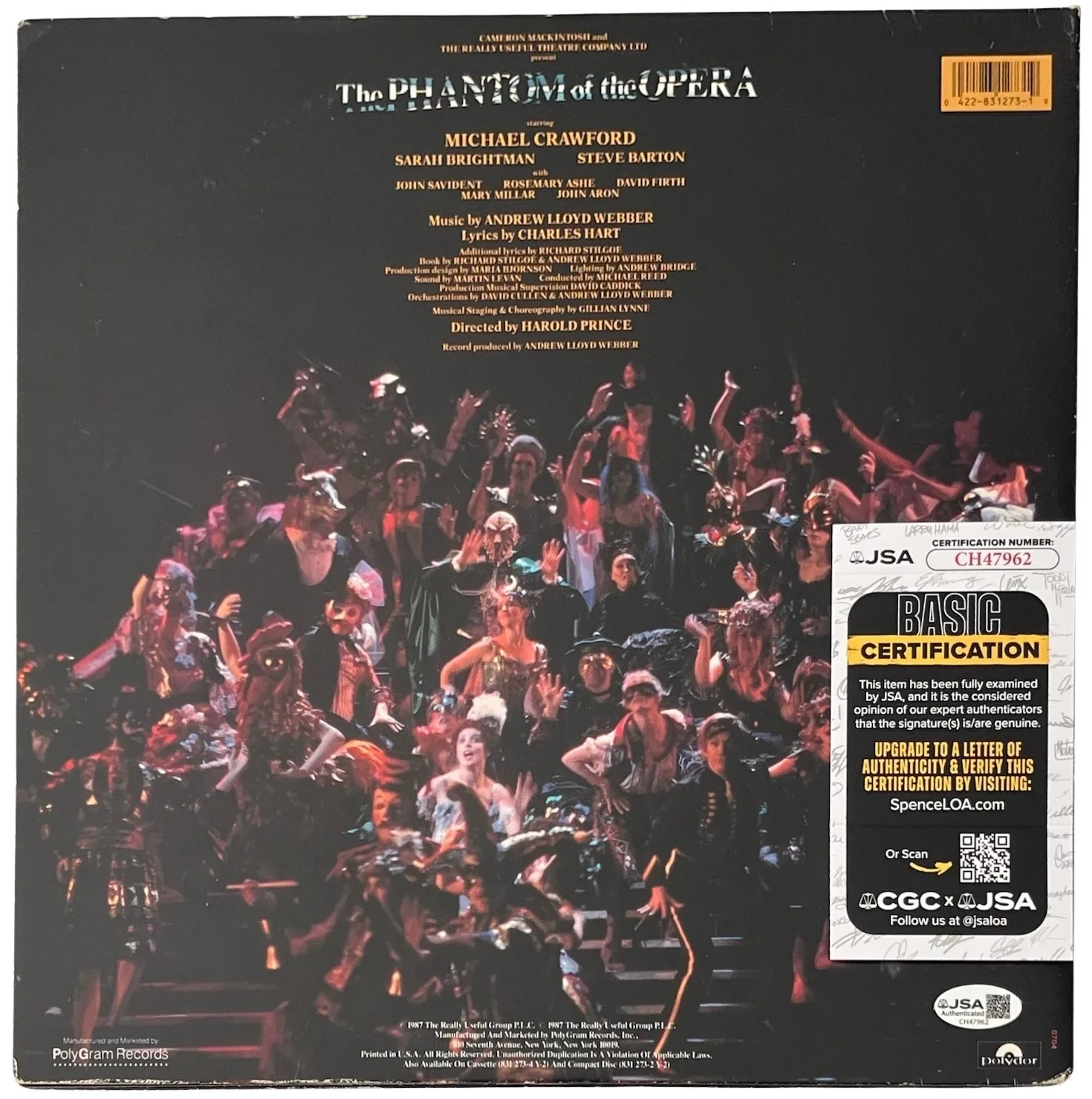 Andrew Lloyd Webber Signed The Phantom Of The Opera Vinyl Record JSA COA CH47962, изображение 3