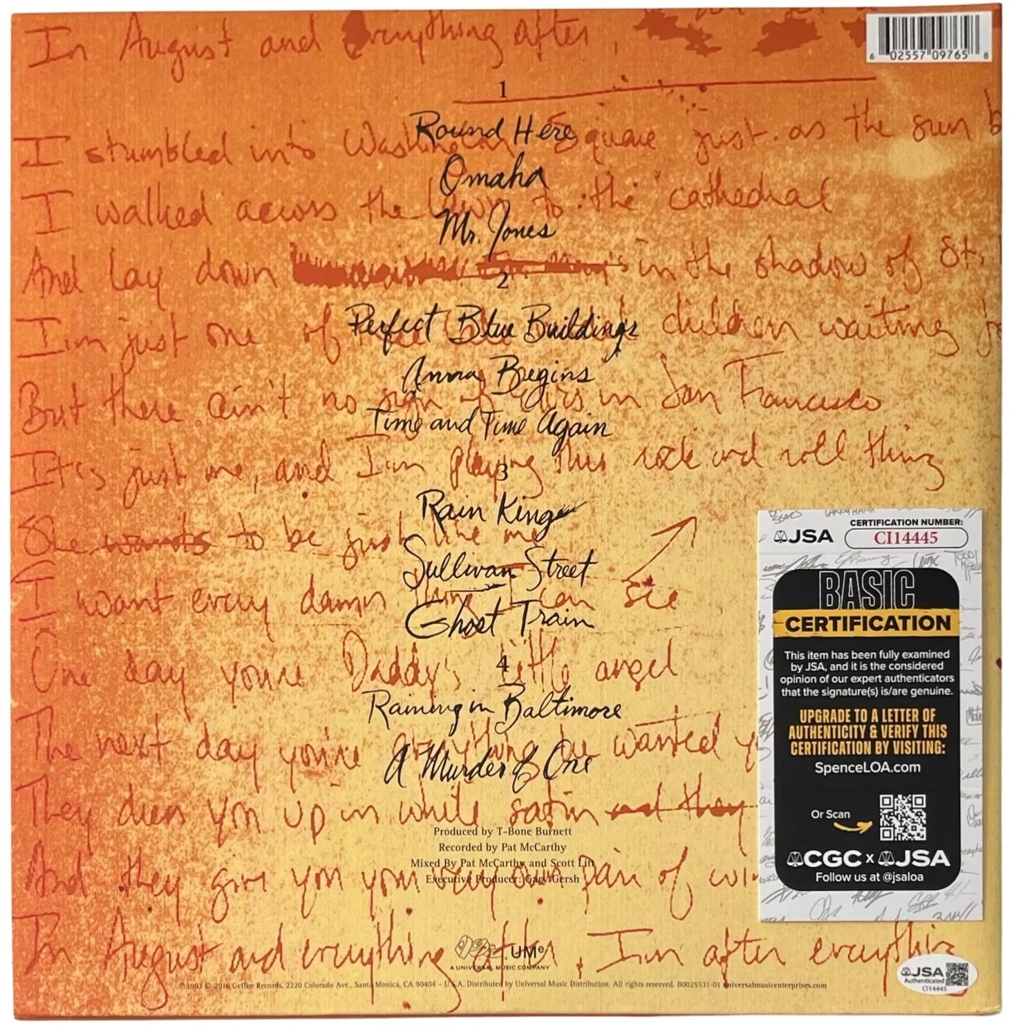 Adam Duritz Signed Counting Crows August And Everything After Vinyl Record JSA, image 3