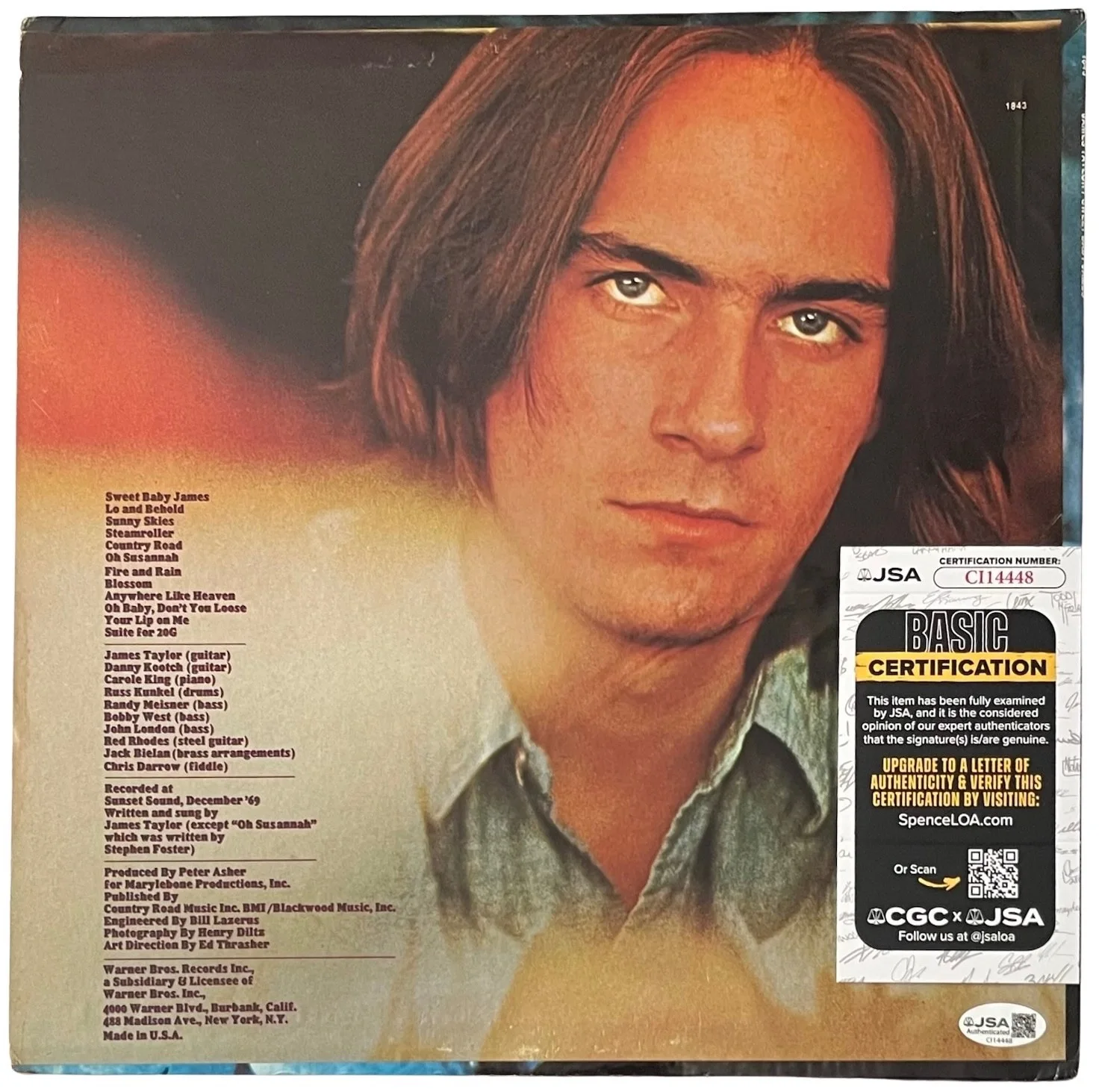 James Taylor Signed Sweet Baby James Vinyl Record JSA COA CI14448, изображение 3