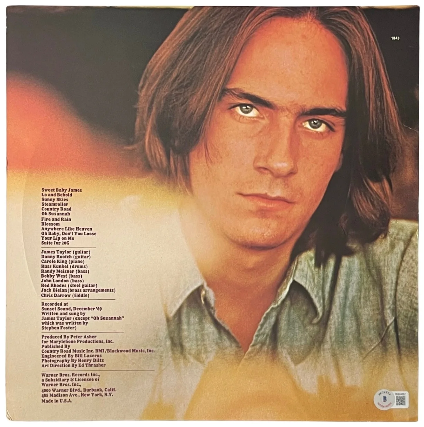 James Taylor Signed Sweet Baby James Vinyl Record Beckett BJ034397, изображение 2