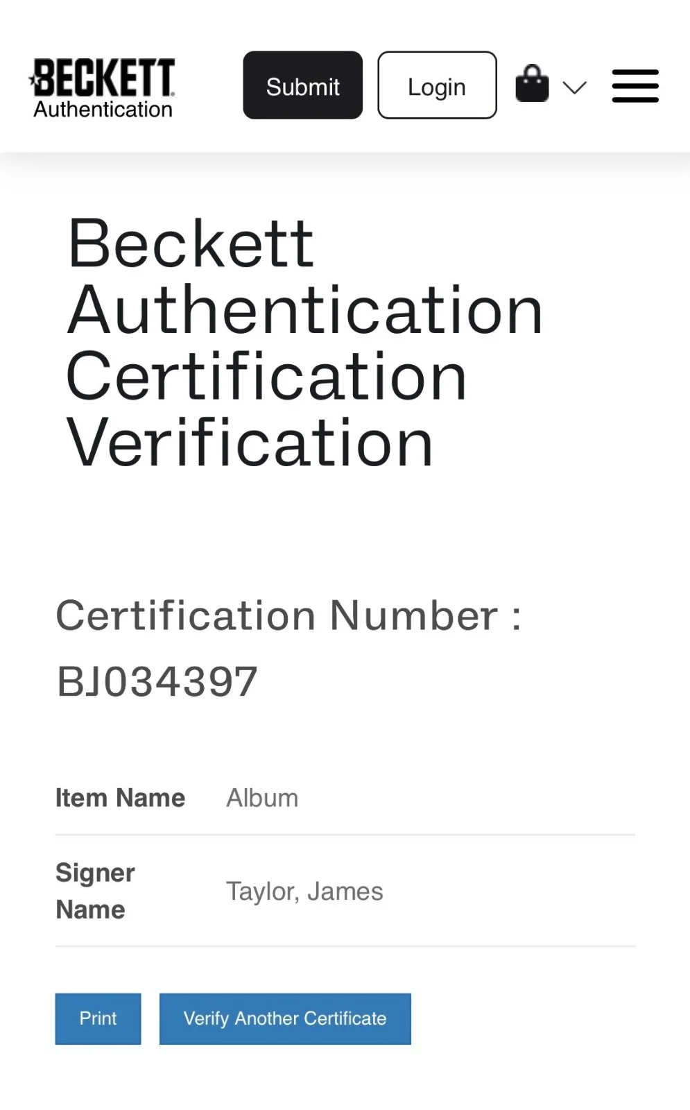 James Taylor Signed Sweet Baby James Vinyl Record Beckett BJ034397, изображение 3