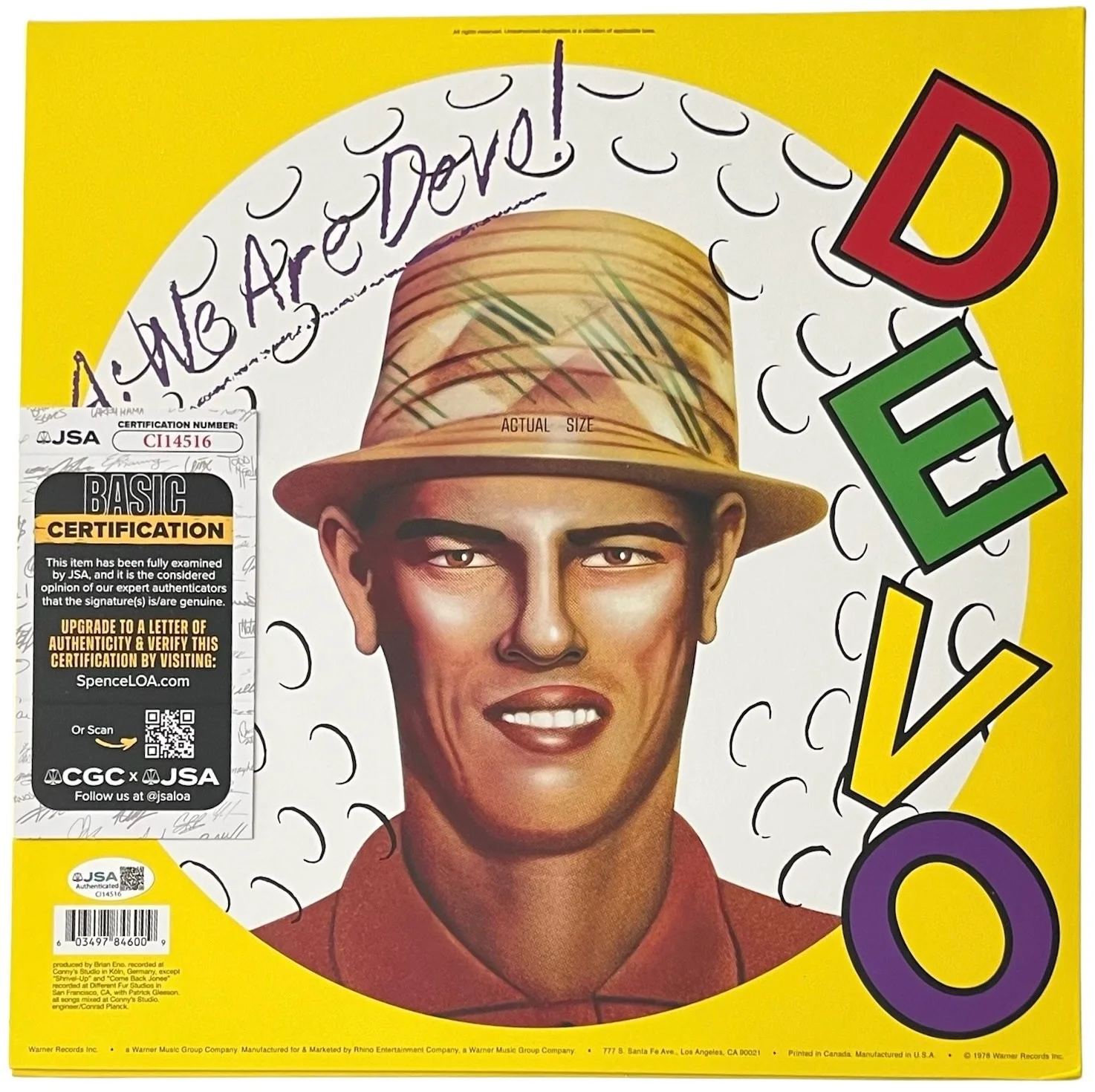 Mark Mothersbaugh Signed Q. Are We Not Men? A: We Are Devo! Vinyl Record JSA COA, изображение 3